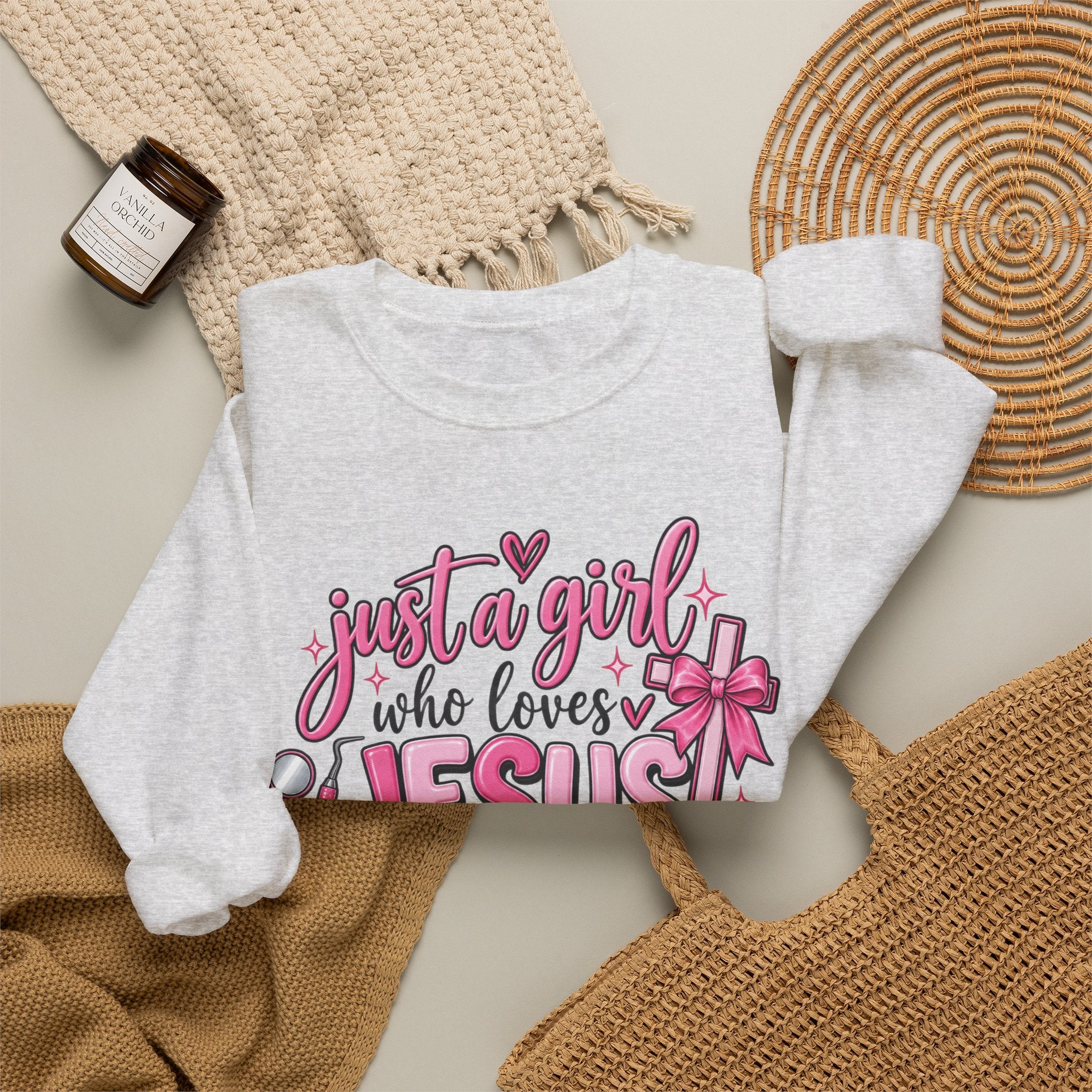 Jesus & Teeth Crewneck Sweatshirt — "Just a Girl Who Loves Jesus & Teeth" Christian Dental Graphic