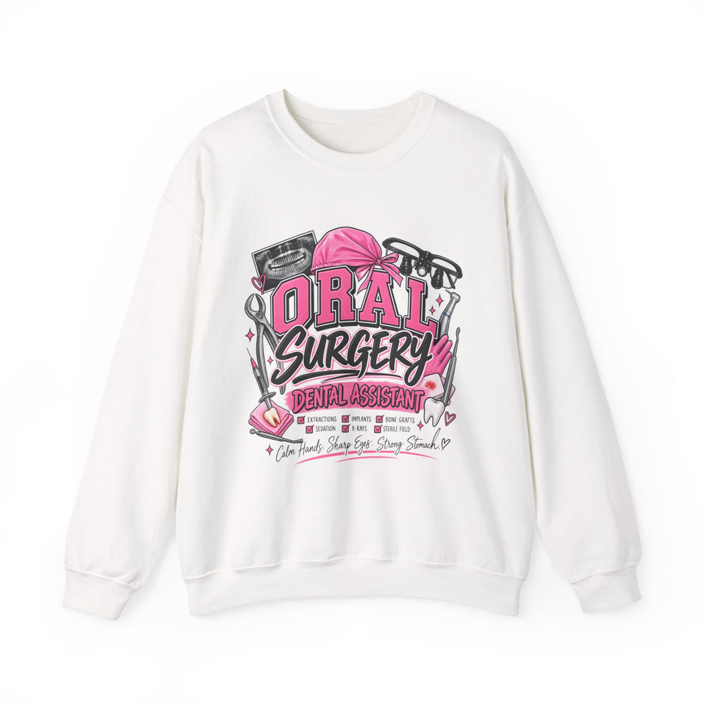 Oral Surgery Dental Assistant Crewneck Sweatshirt — Pink Dental Team Pullover