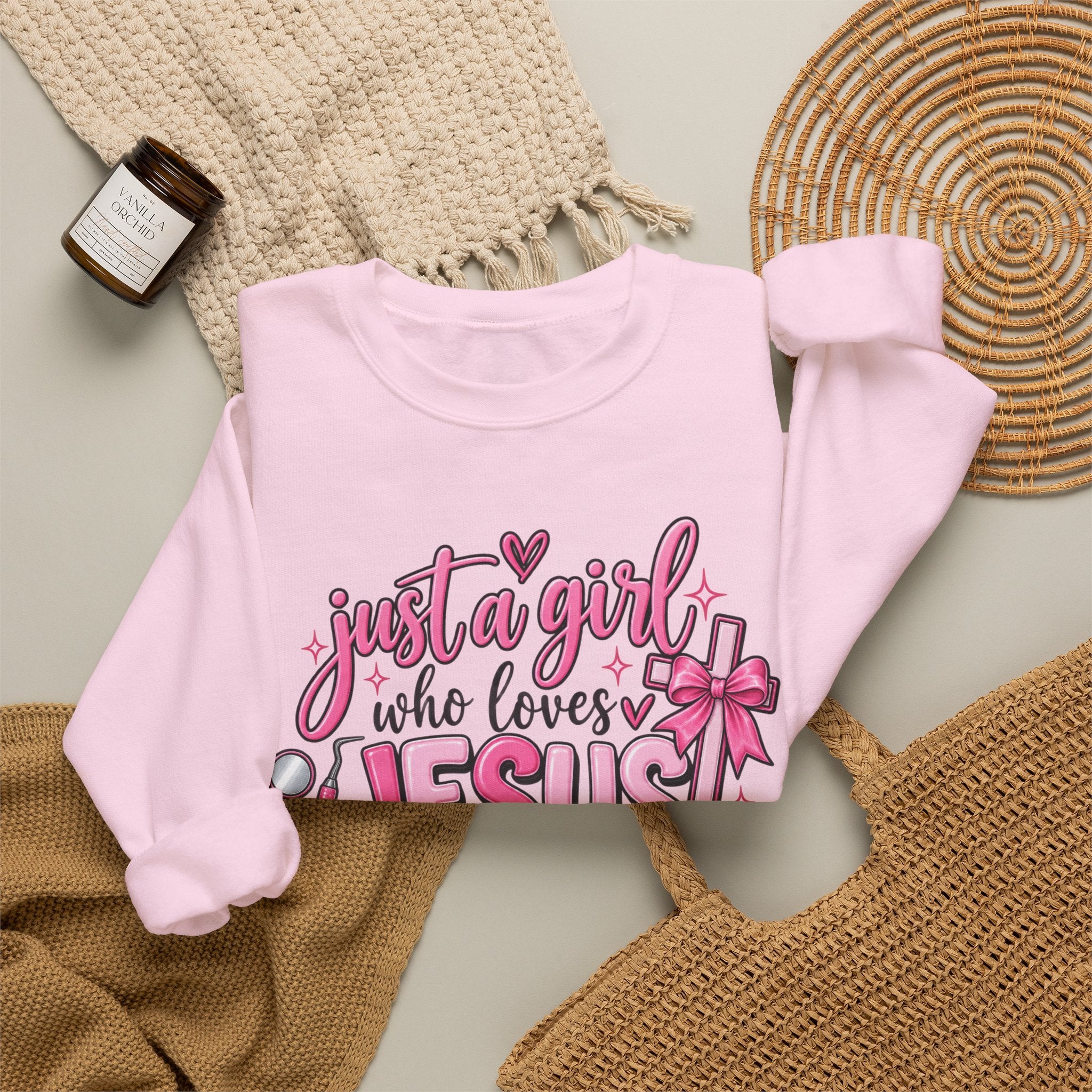Jesus & Teeth Crewneck Sweatshirt — "Just a Girl Who Loves Jesus & Teeth" Christian Dental Graphic