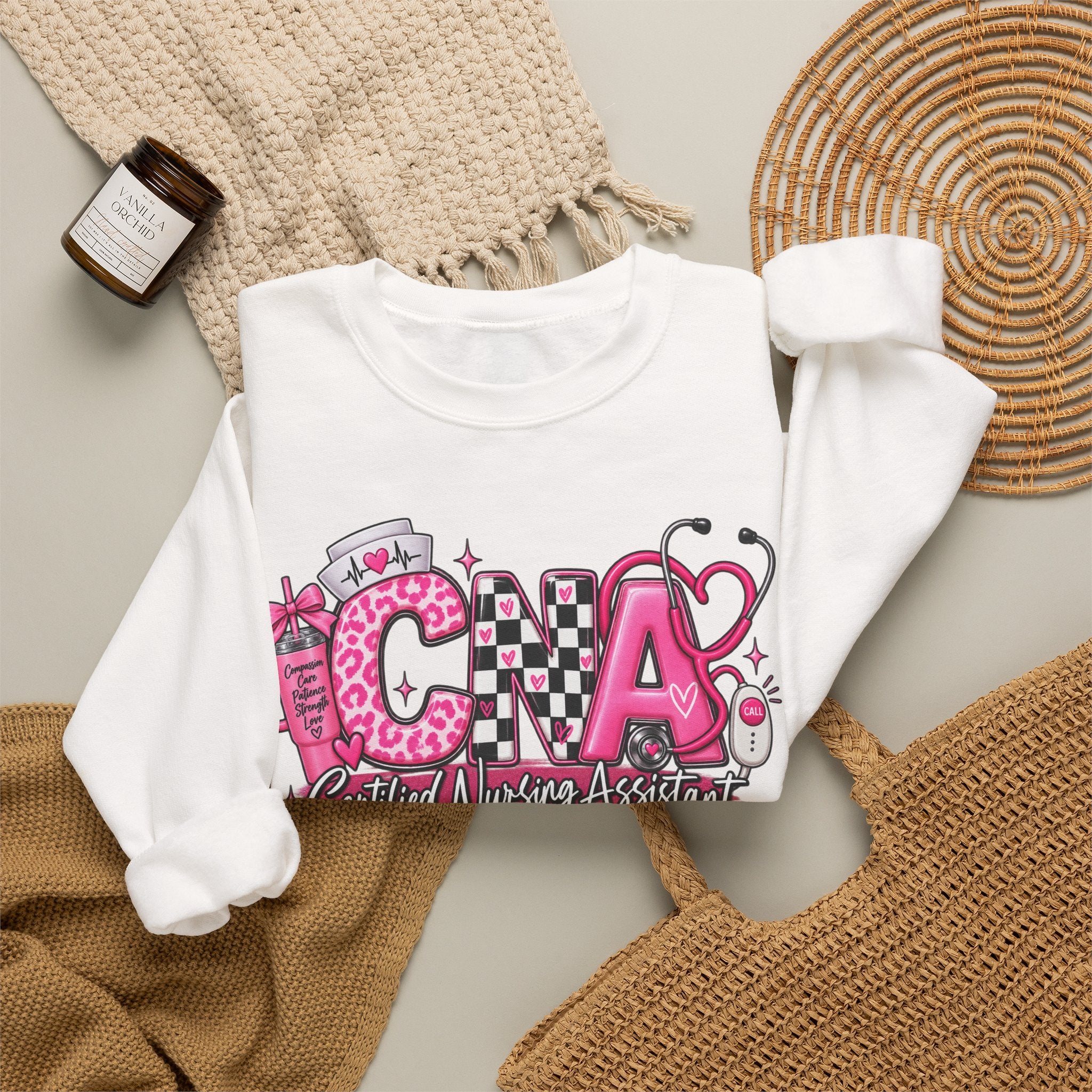 CNA Crewneck Sweatshirt – Pink Nursing Assistant Graphic Pullover