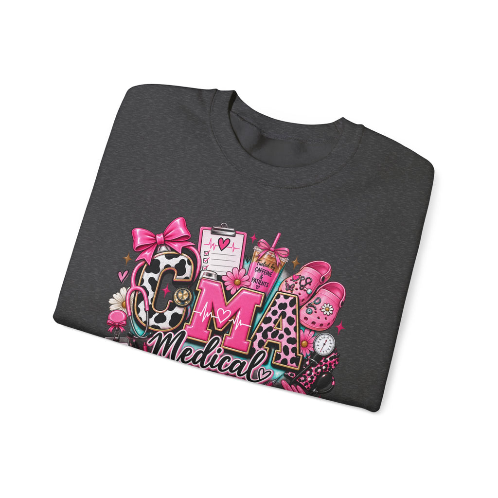 Cow Print Medical Assistant Crewneck Sweatshirt – Pink Nursing Badge & Stethoscope Design