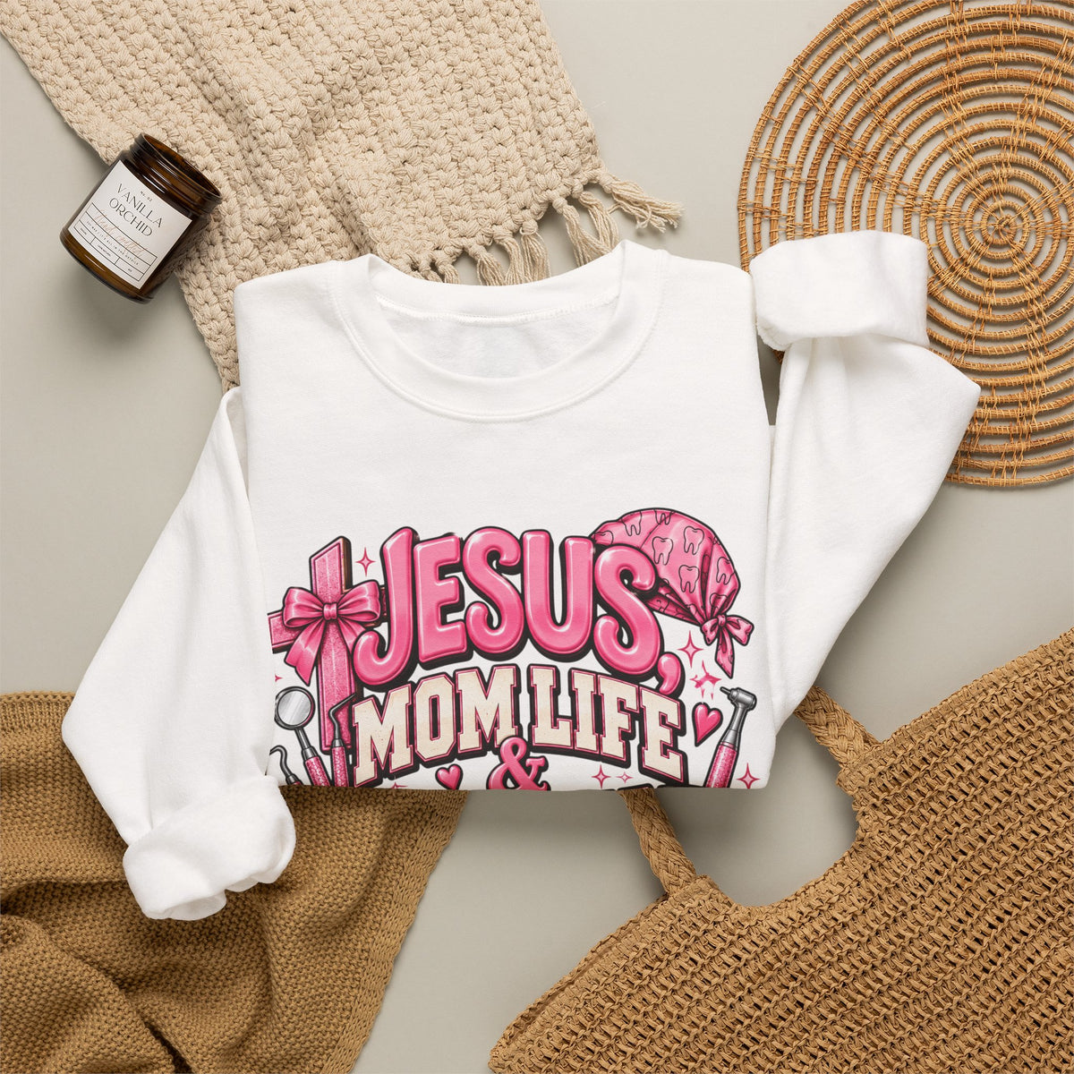 Mom Life & Chairside Chaos Sweatshirt — Jesus Mom Life Graphic Crewneck