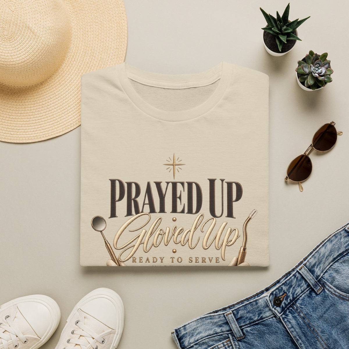 Prayed Up Gloved Up “Ready to Serve” Christian Graphic Tee