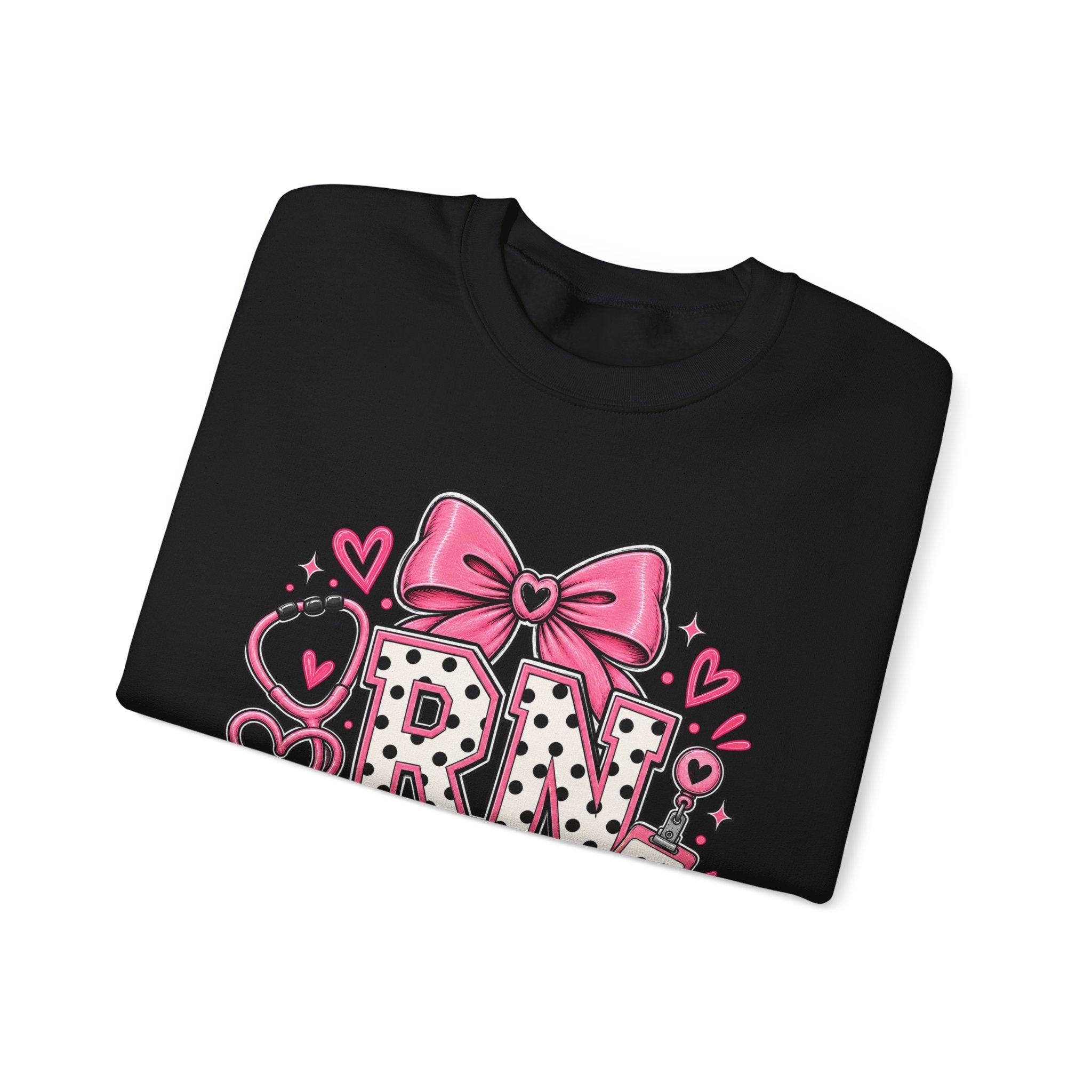 RN Registered Nurse Sweatshirt — Cute Pink Bow Nursing Crewneck