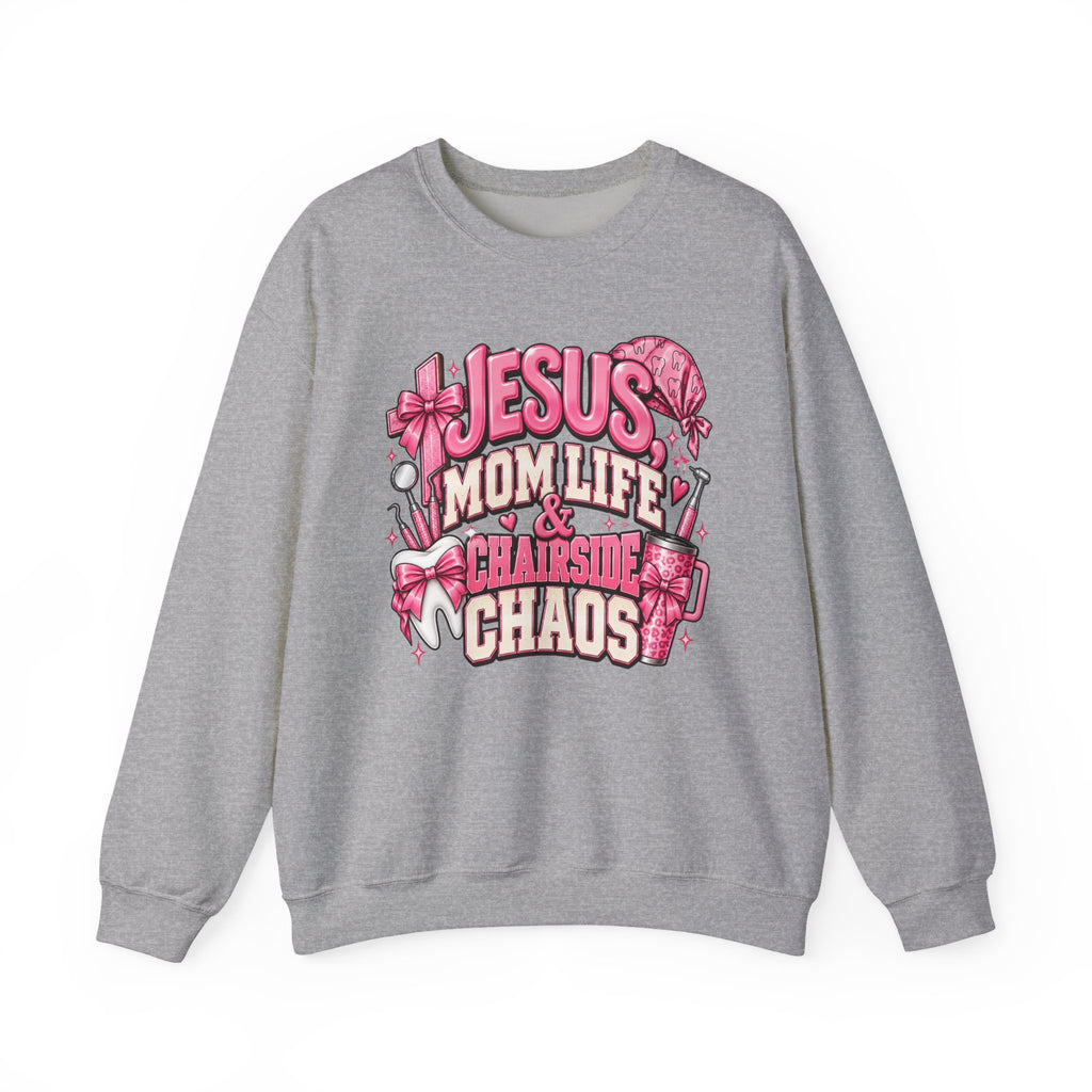 Mom Life & Chairside Chaos Sweatshirt — Jesus Mom Life Graphic Crewneck