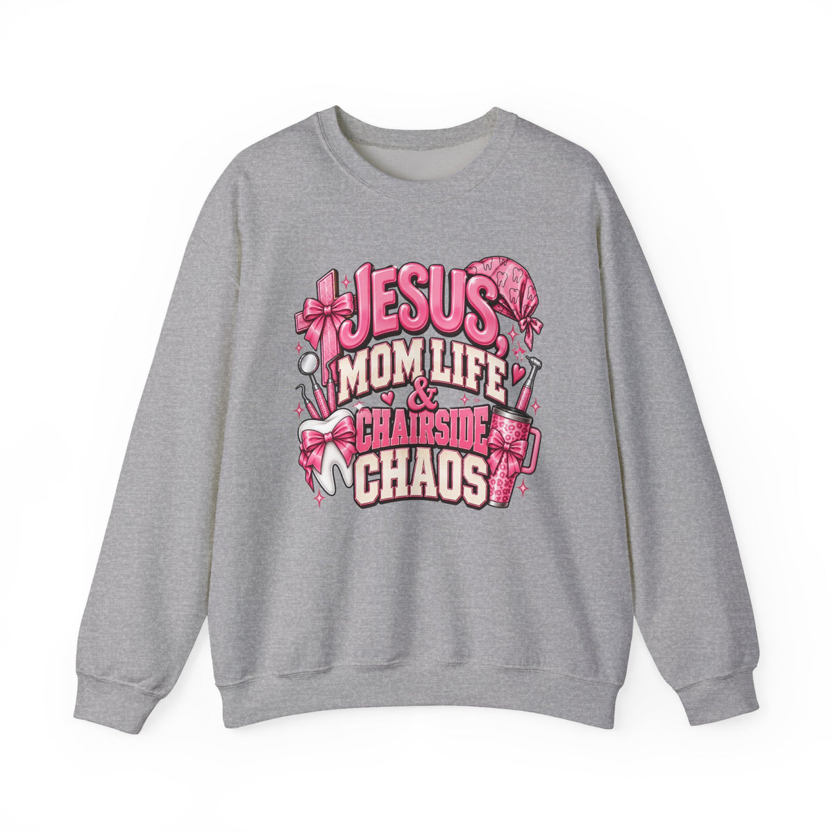 Mom Life & Chairside Chaos Sweatshirt — Jesus Mom Life Graphic Crewneck