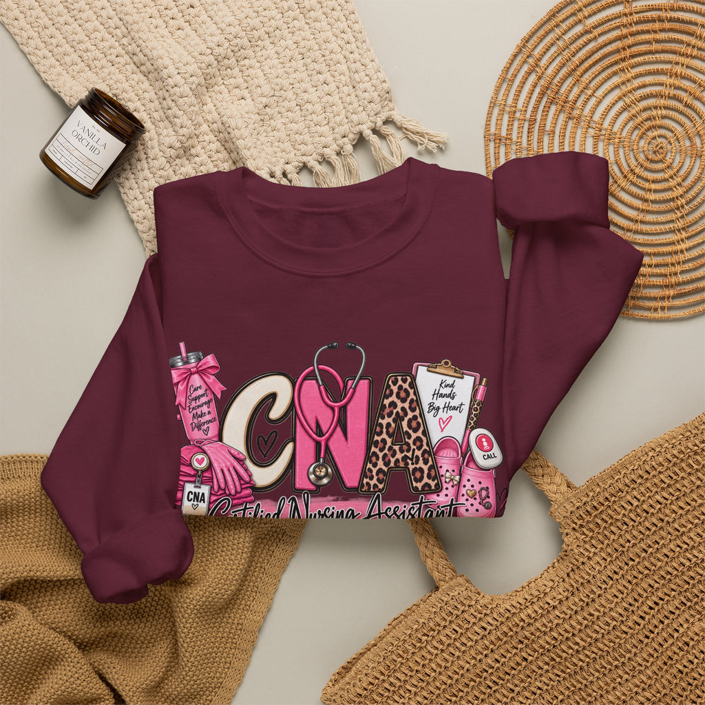 CNA Crewneck Sweatshirt – Cute Pink Certified Nursing Assistant Design