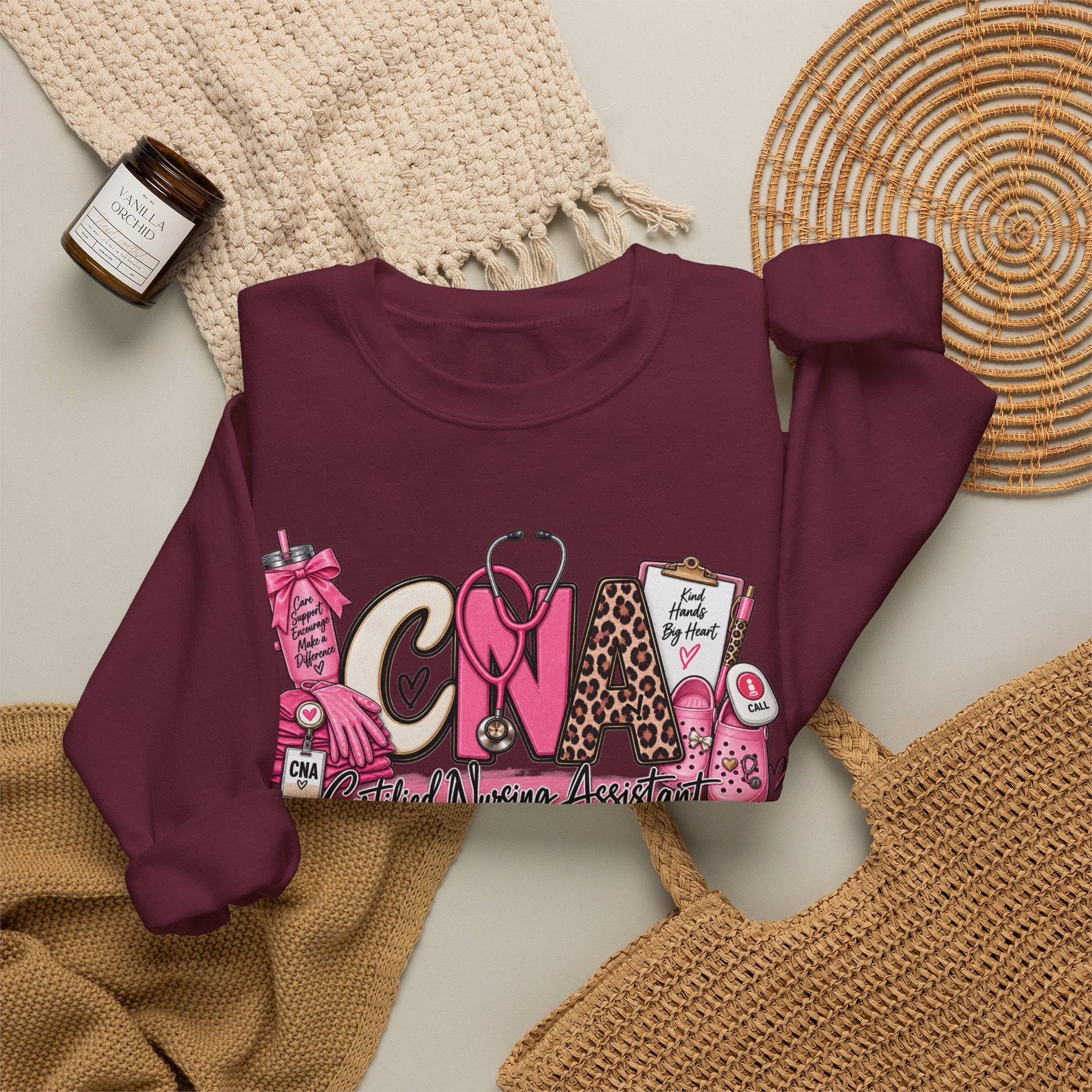CNA Crewneck Sweatshirt – Cute Pink Certified Nursing Assistant Design