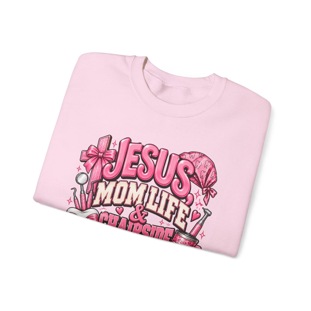 Mom Life & Chairside Chaos Sweatshirt — Jesus Mom Life Graphic Crewneck