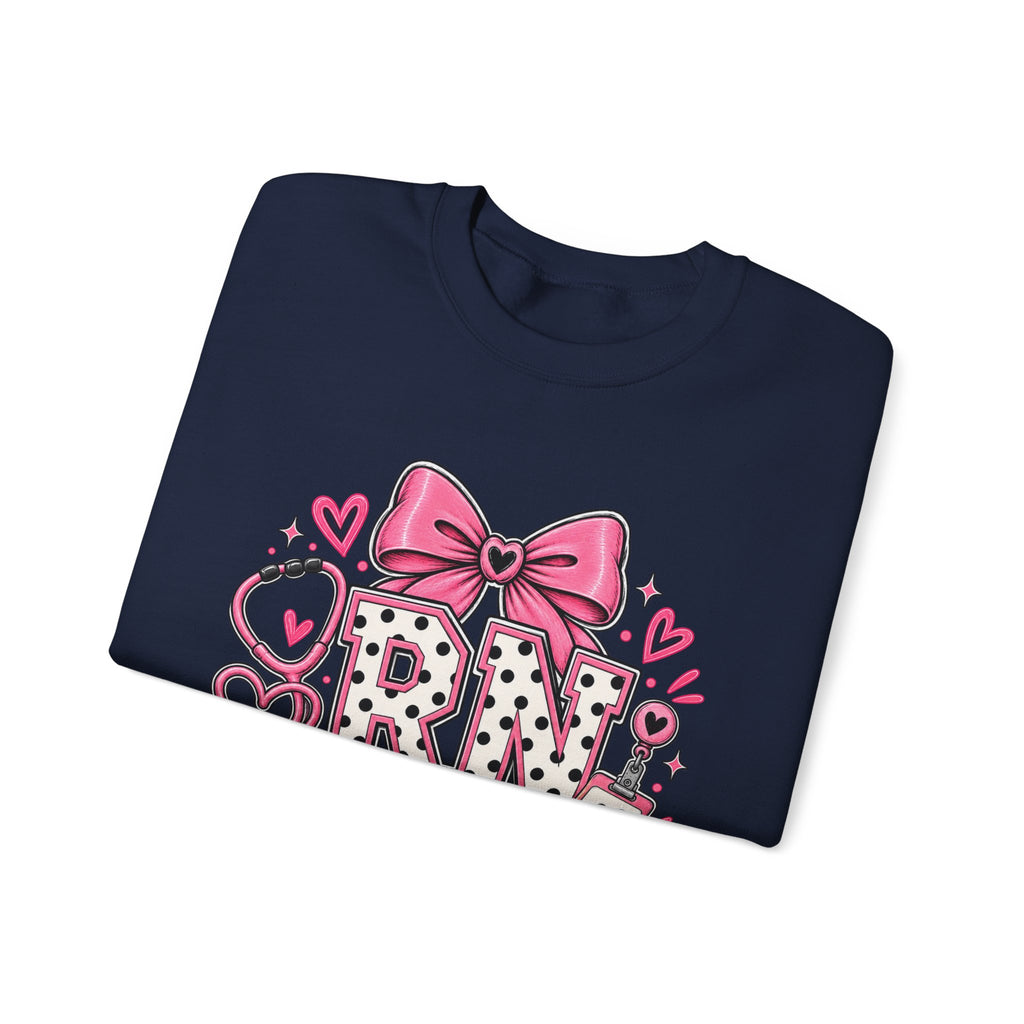 RN Registered Nurse Sweatshirt — Cute Pink Bow Nursing Crewneck