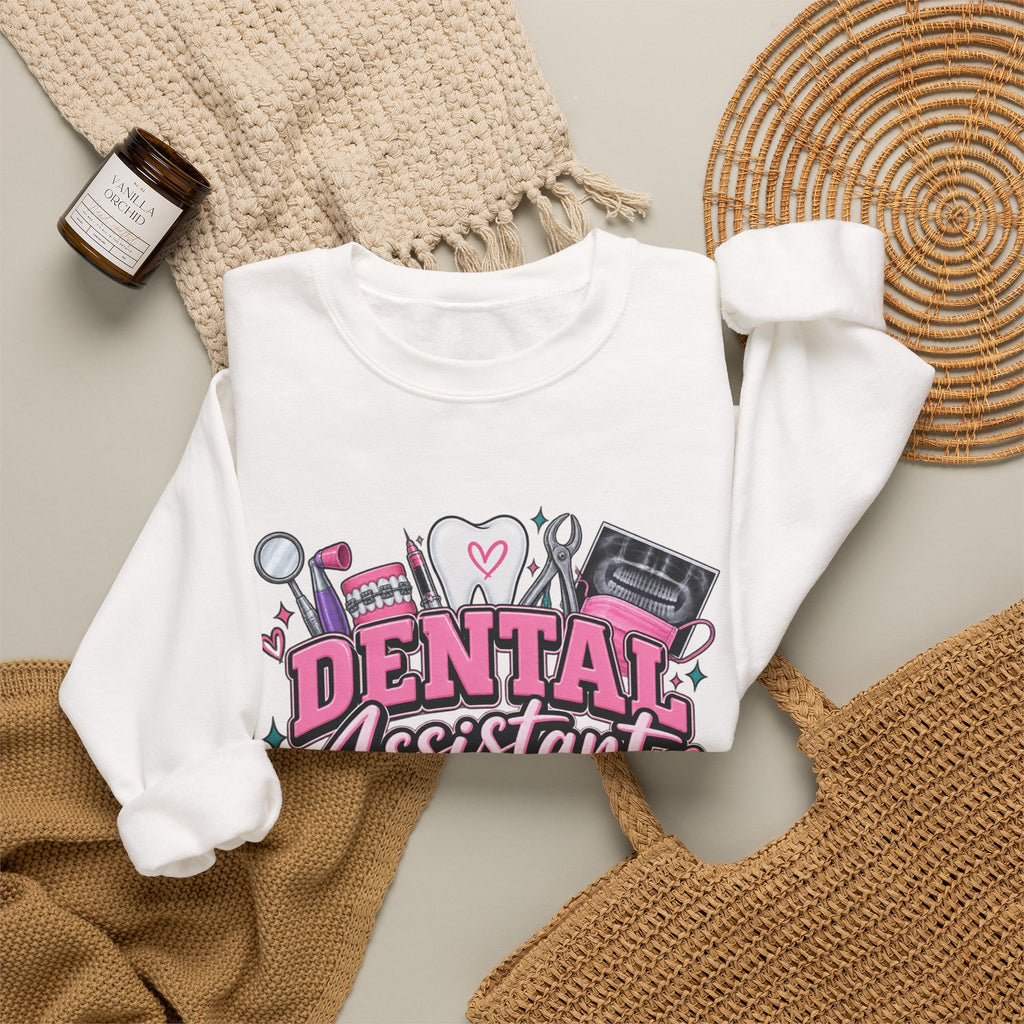 Dental Assistant Crewneck Sweatshirt — Cute Pink Medical Tools Design