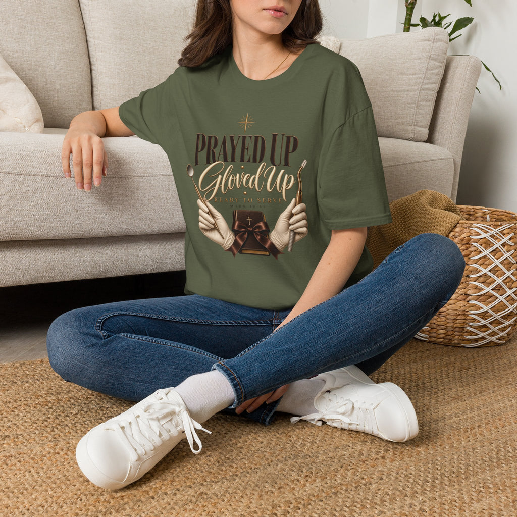 Prayed Up Gloved Up “Ready to Serve” Christian Graphic Tee