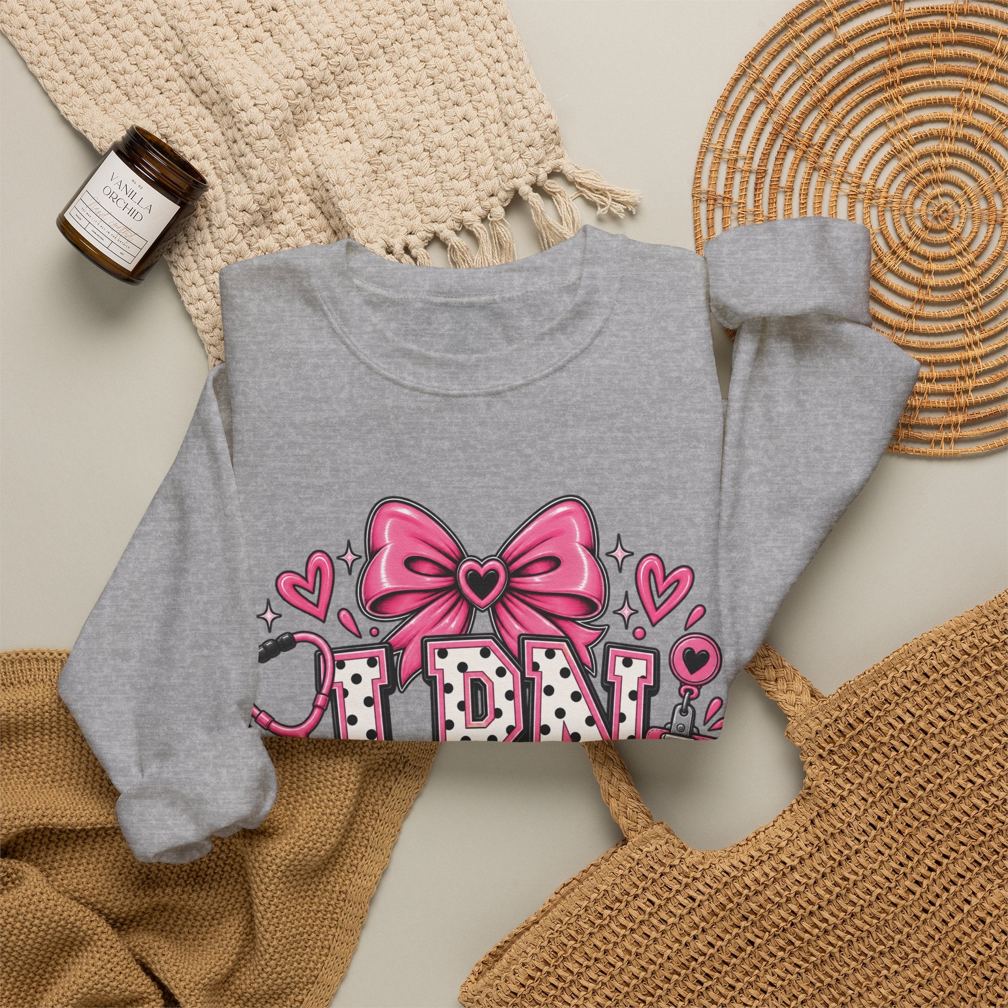 LPN Licensed Practical Nurse Pink Bow Crewneck Sweatshirt
