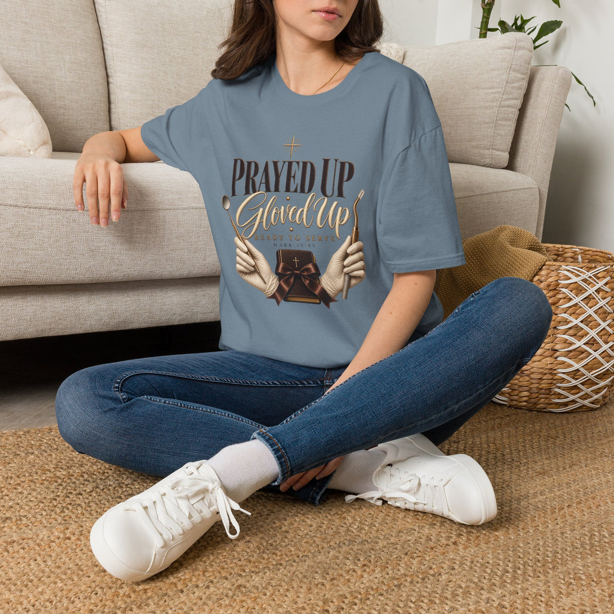 Prayed Up Gloved Up “Ready to Serve” Christian Graphic Tee