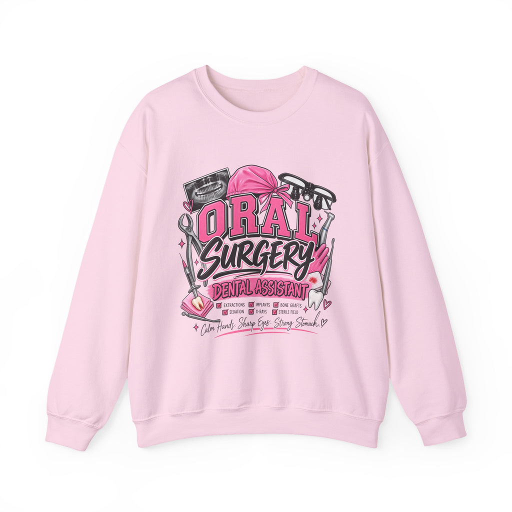 Oral Surgery Dental Assistant Crewneck Sweatshirt — Pink Dental Team Pullover
