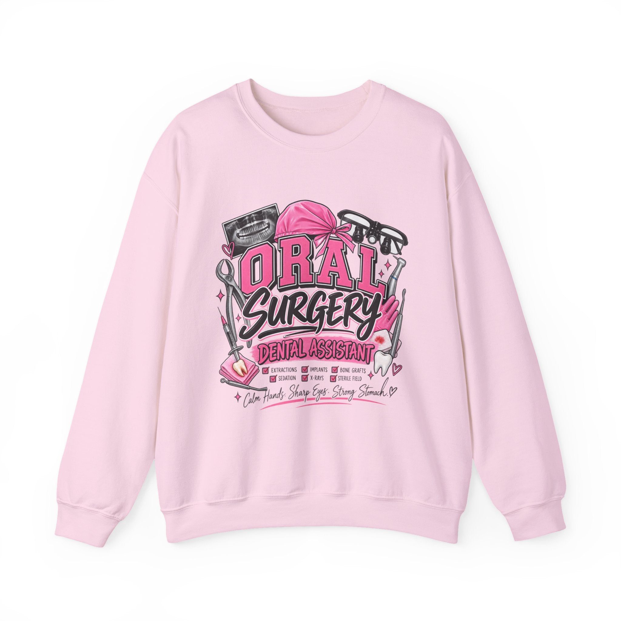 Oral Surgery Dental Assistant Crewneck Sweatshirt — Pink Dental Team Pullover