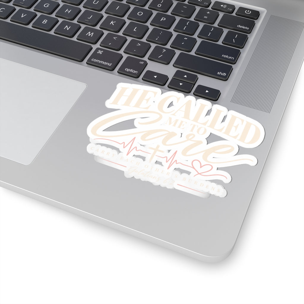 Sticker — "He Called Me to Care" Faith Nurse Heartbeat Kiss-Cut Sticker