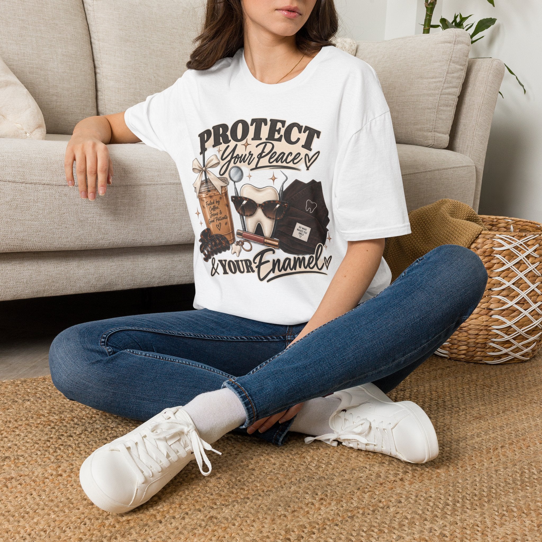 T-Shirt — "Protect Your Peace & Your Enamel" Graphic Tee (Self-Care, Dental Humor)
