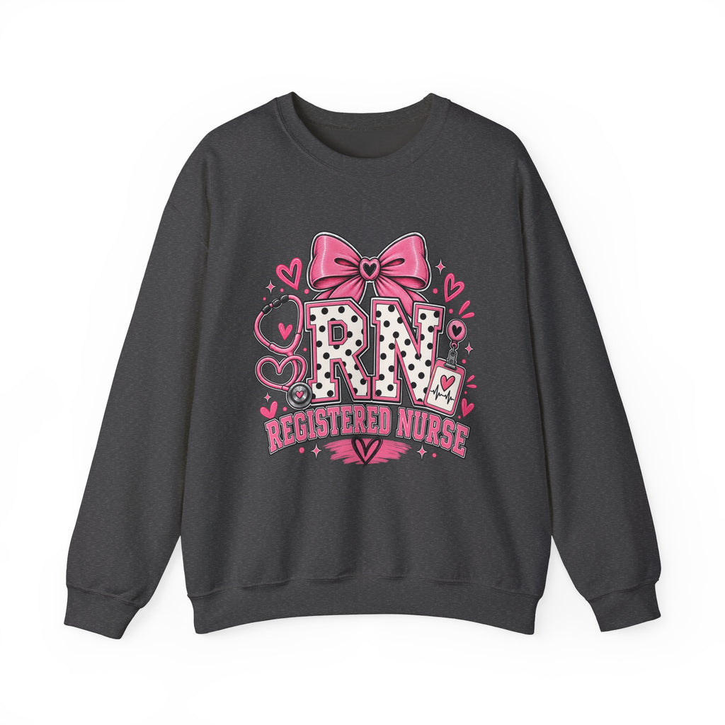 RN Registered Nurse Sweatshirt — Cute Pink Bow Nursing Crewneck