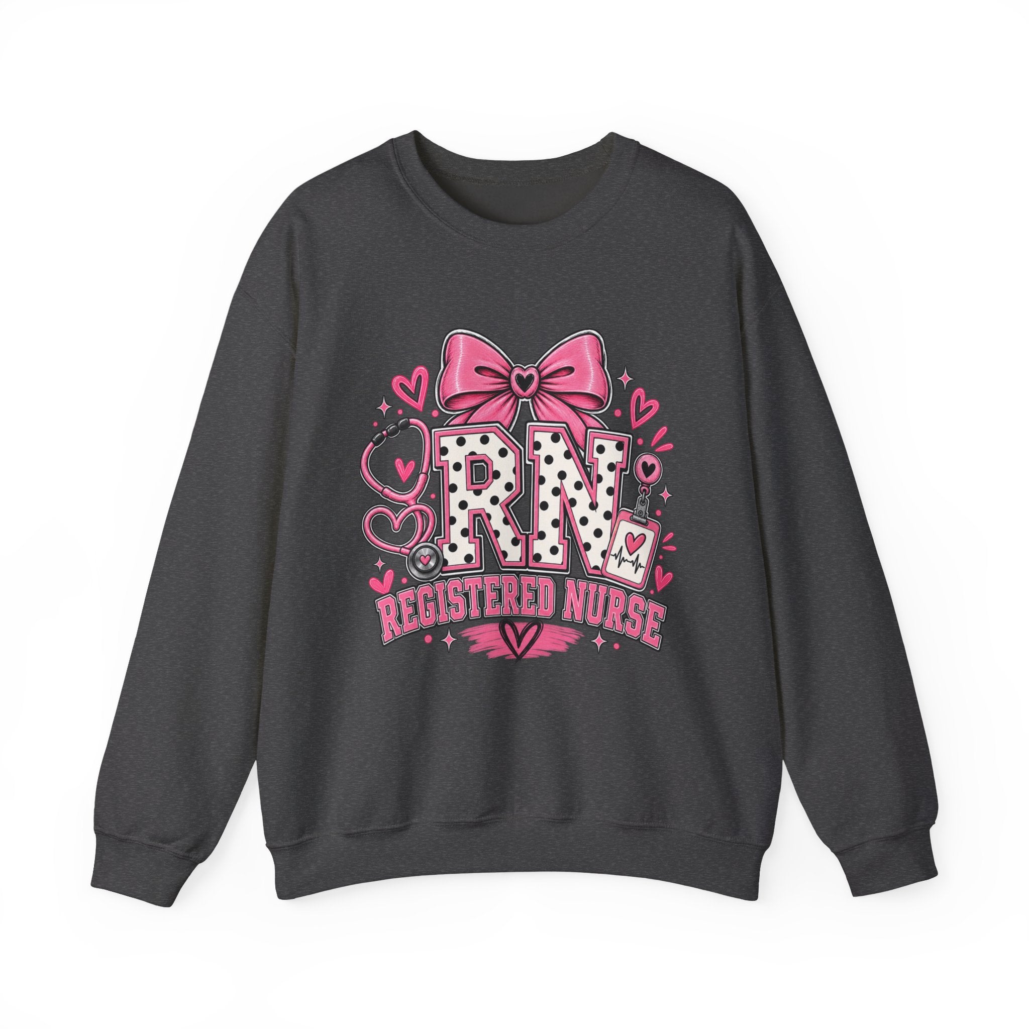 RN Registered Nurse Sweatshirt — Cute Pink Bow Nursing Crewneck