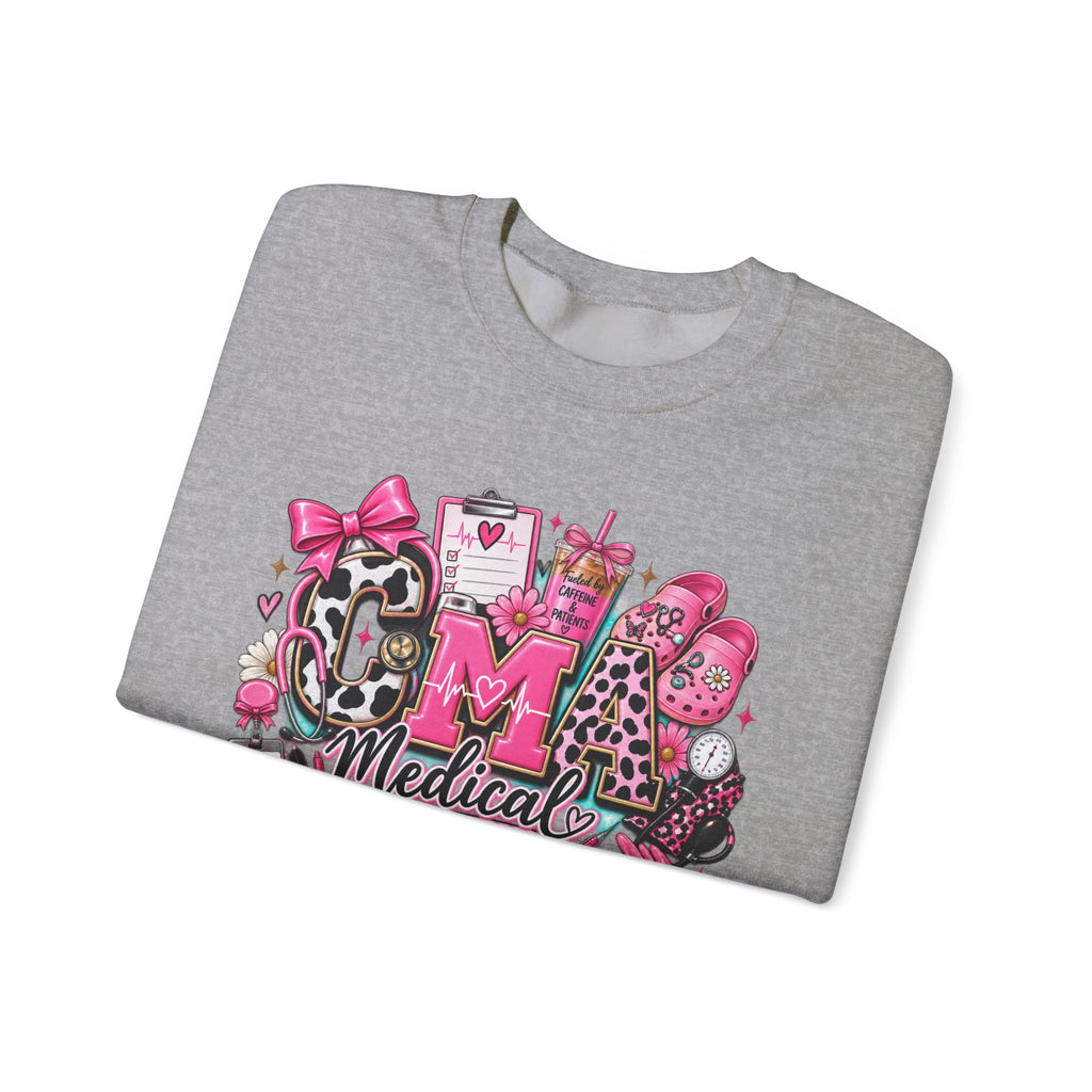 Cow Print Medical Assistant Crewneck Sweatshirt – Pink Nursing Badge & Stethoscope Design