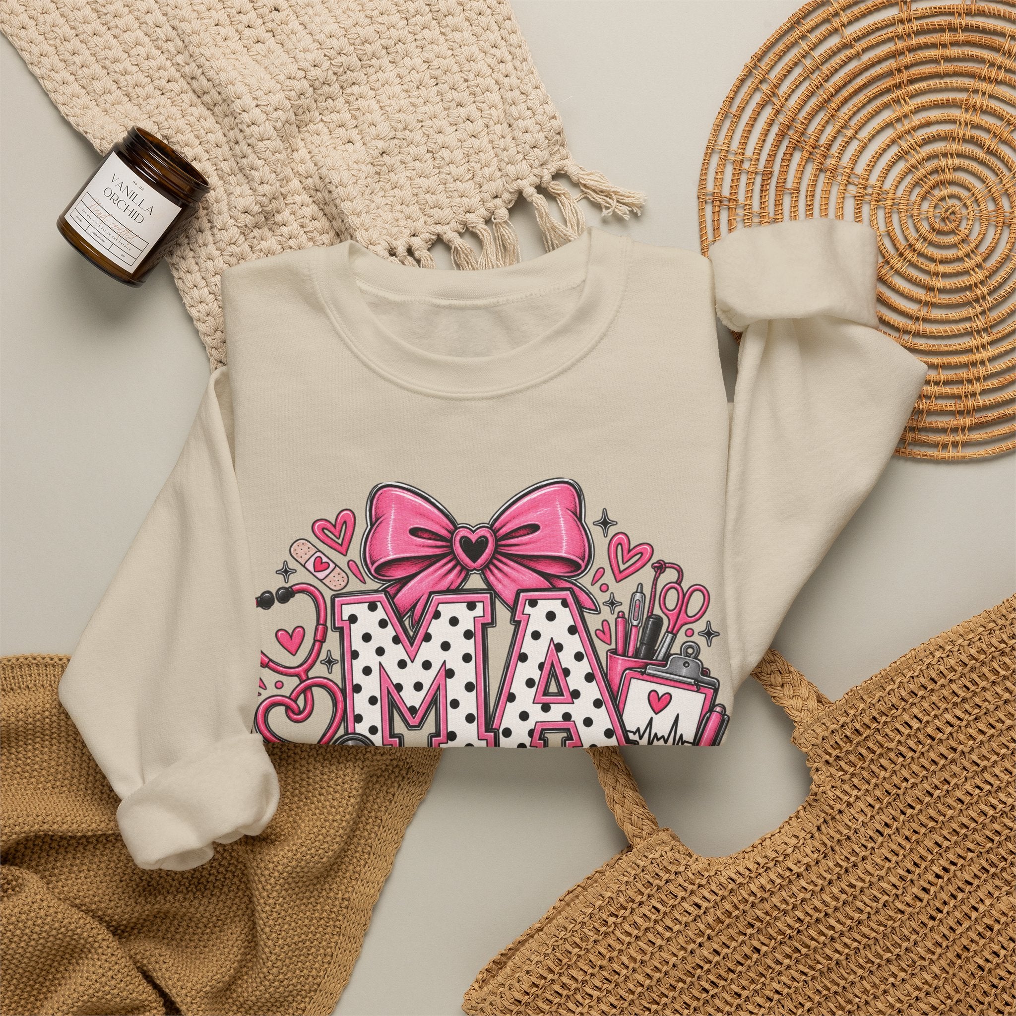 Medical Assistant Crewneck Sweatshirt — Cute Pink MA Design