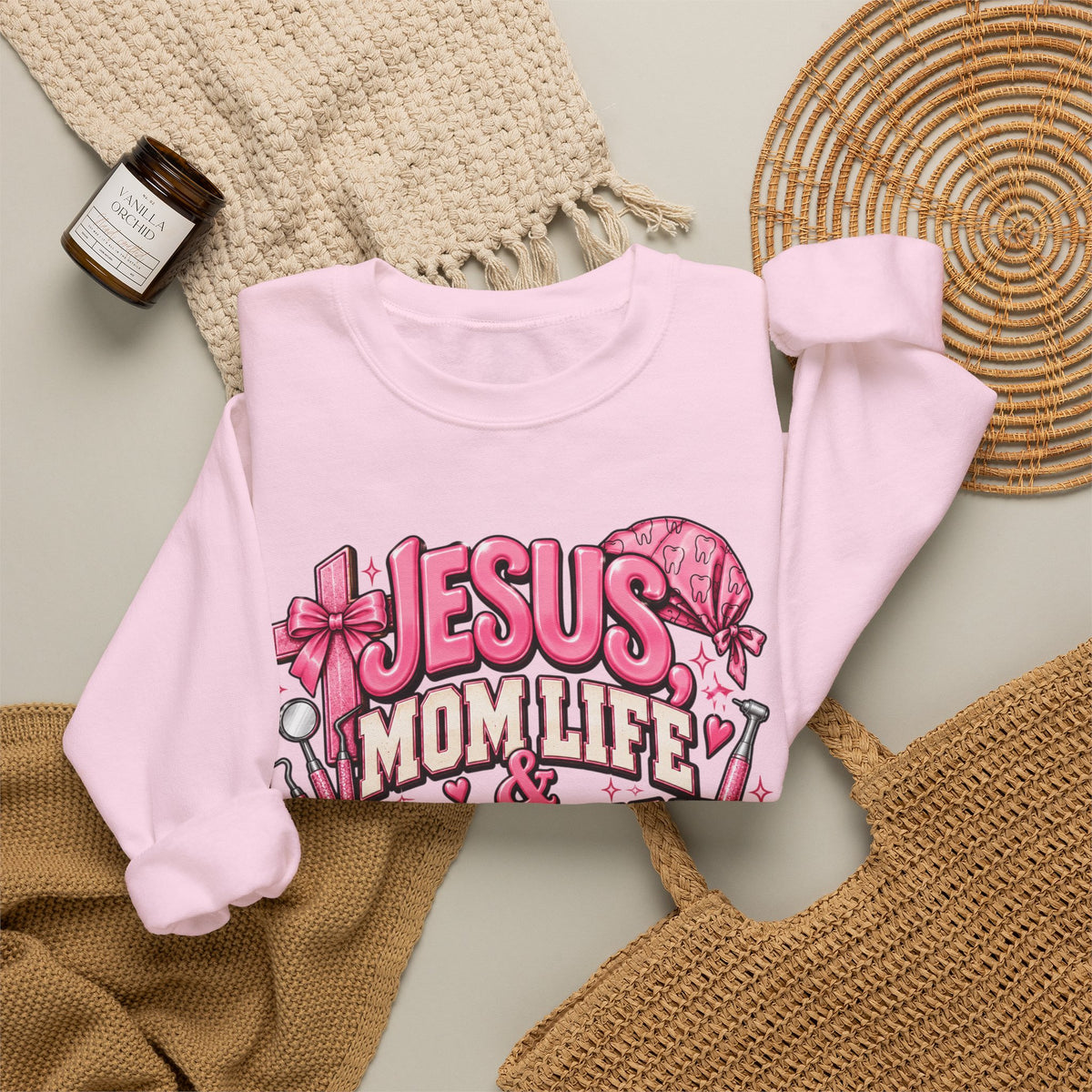 Mom Life & Chairside Chaos Sweatshirt — Jesus Mom Life Graphic Crewneck