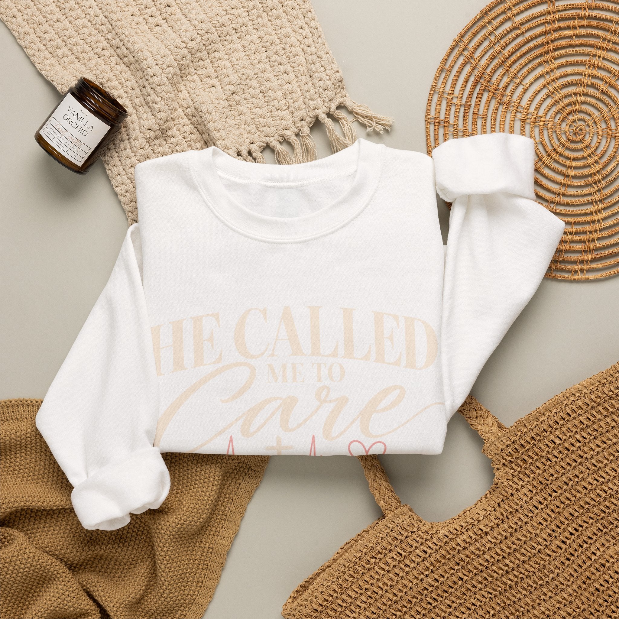 He Called Me to Care Crewneck Sweatshirt — Nurse & Healthcare Heartbeat Pullover