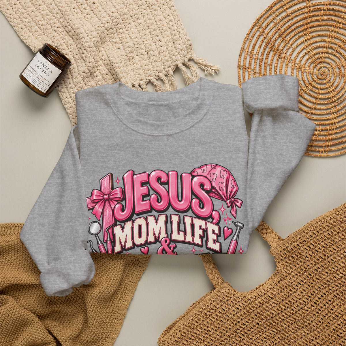 Mom Life & Chairside Chaos Sweatshirt — Jesus Mom Life Graphic Crewneck