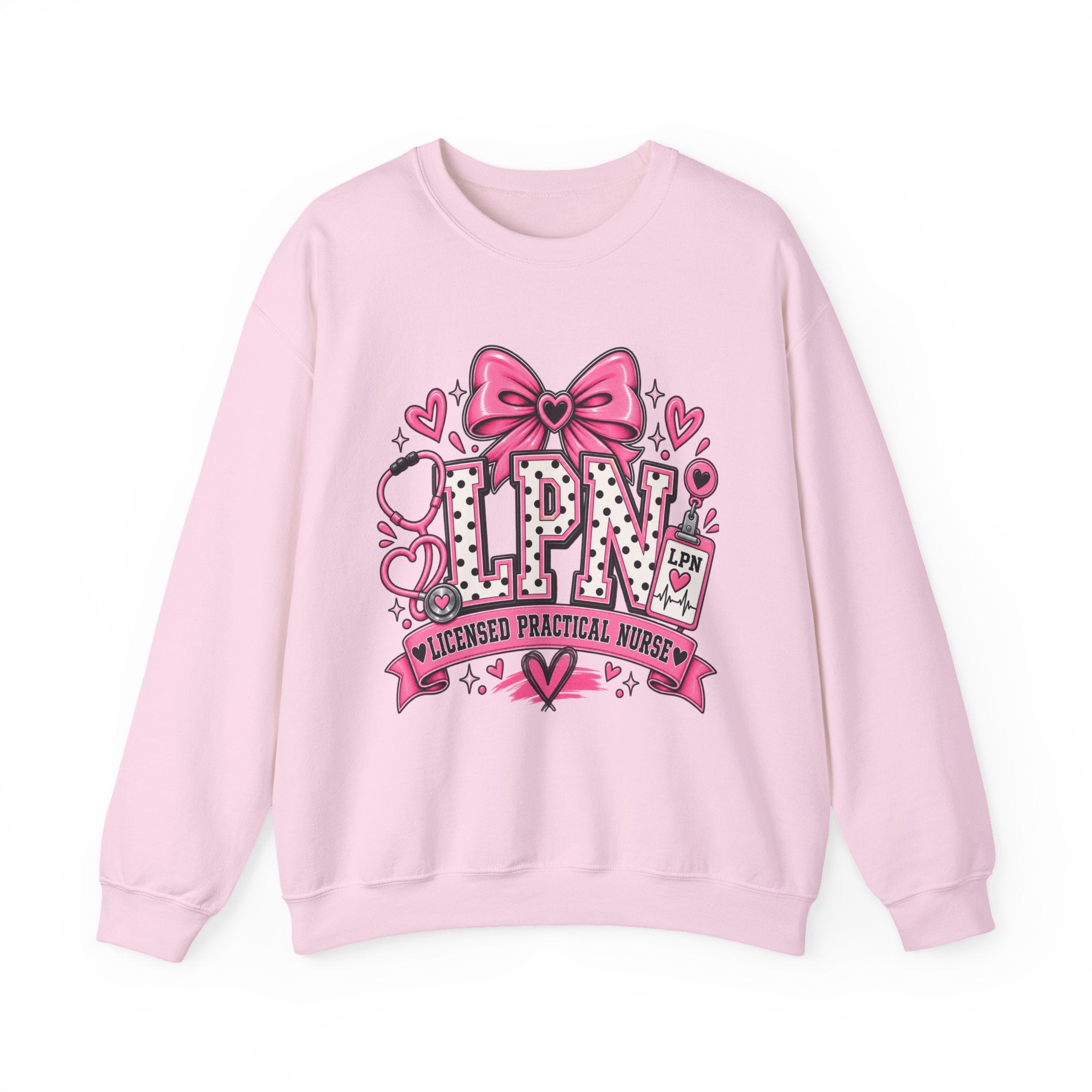 LPN Licensed Practical Nurse Pink Bow Crewneck Sweatshirt
