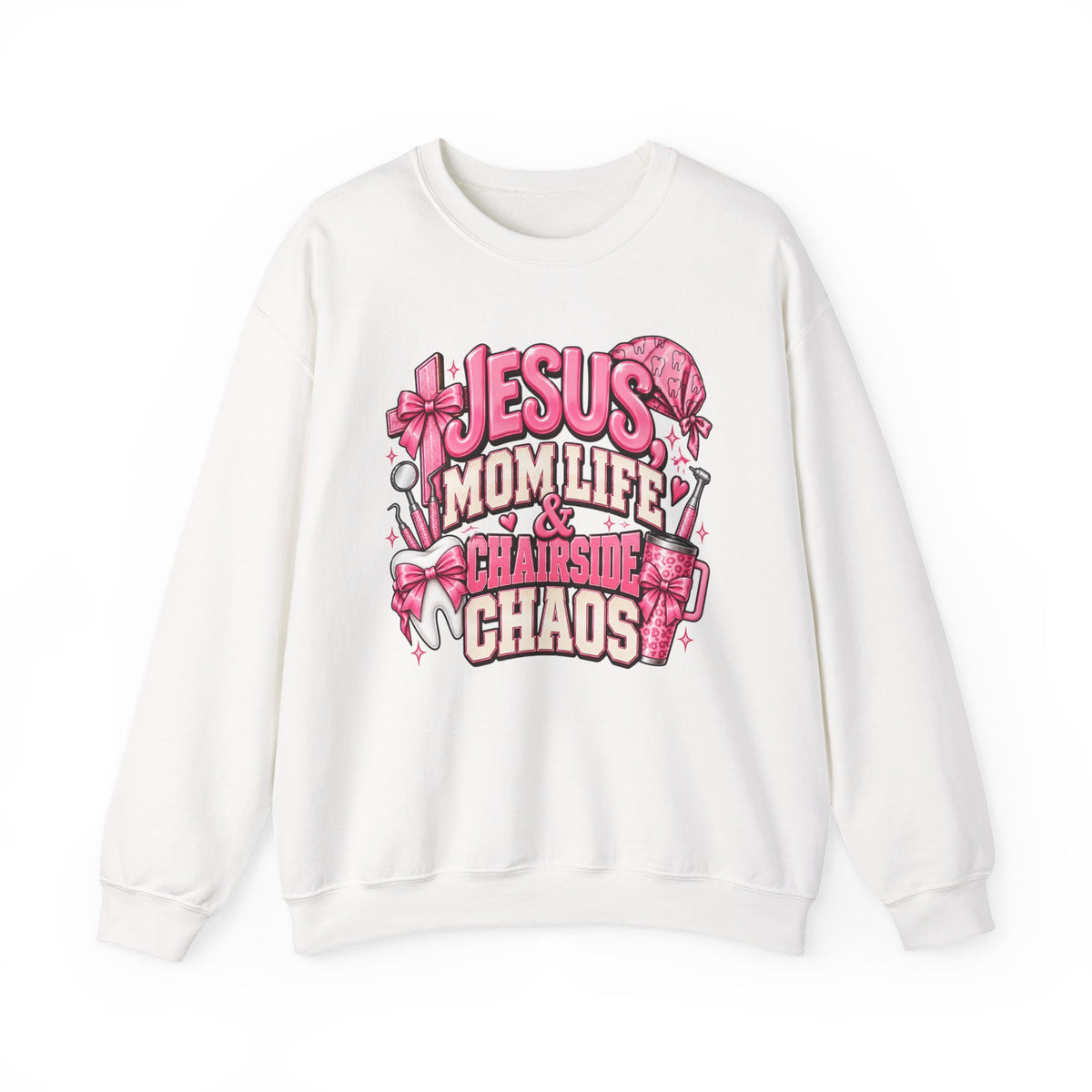 Mom Life & Chairside Chaos Sweatshirt — Jesus Mom Life Graphic Crewneck