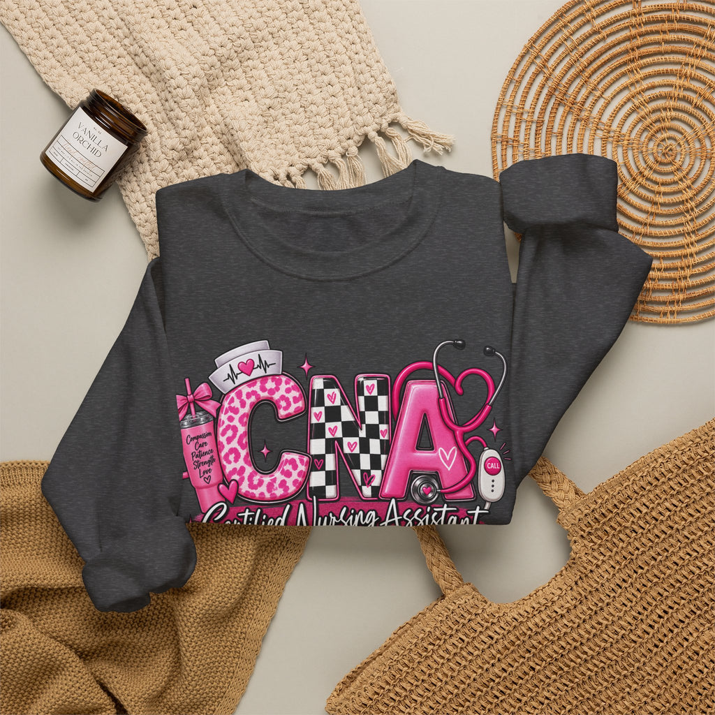 CNA Crewneck Sweatshirt – Pink Nursing Assistant Graphic Pullover