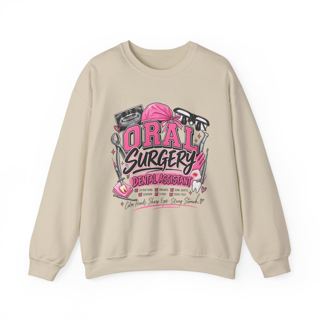 Oral Surgery Dental Assistant Crewneck Sweatshirt — Pink Dental Team Pullover