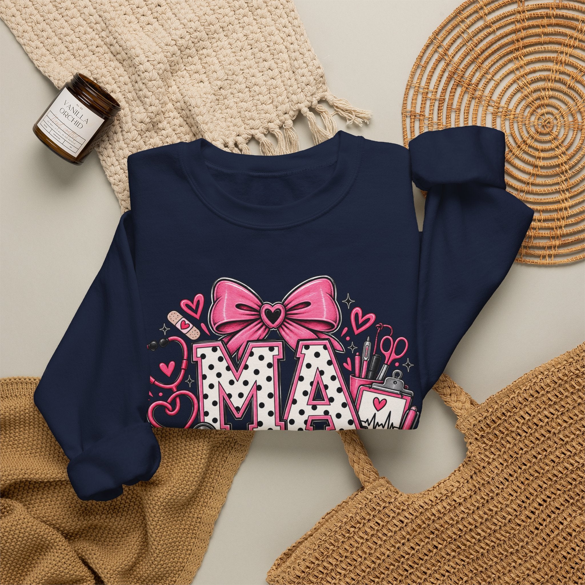 Medical Assistant Crewneck Sweatshirt — Cute Pink MA Design
