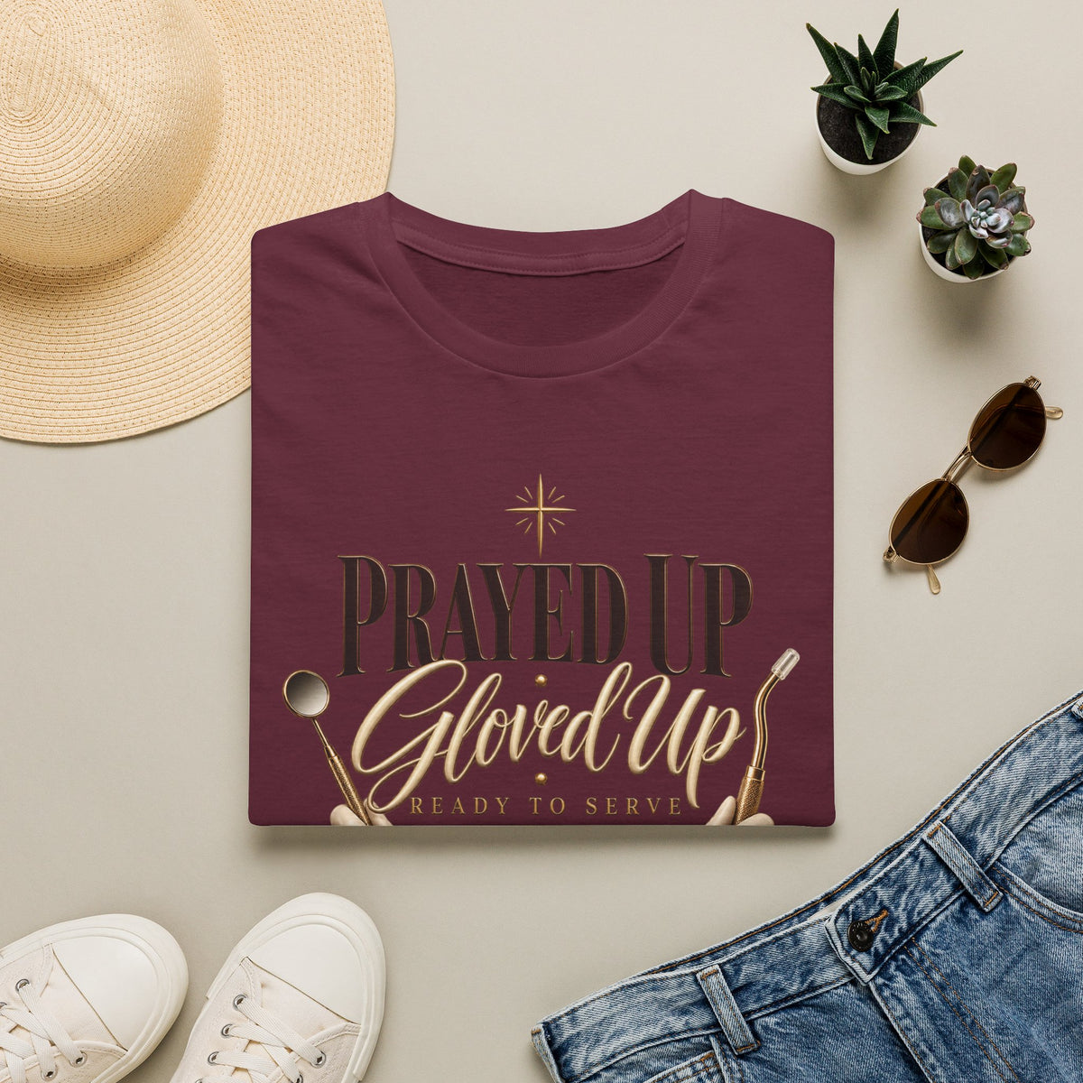 Prayed Up Gloved Up “Ready to Serve” Christian Graphic Tee