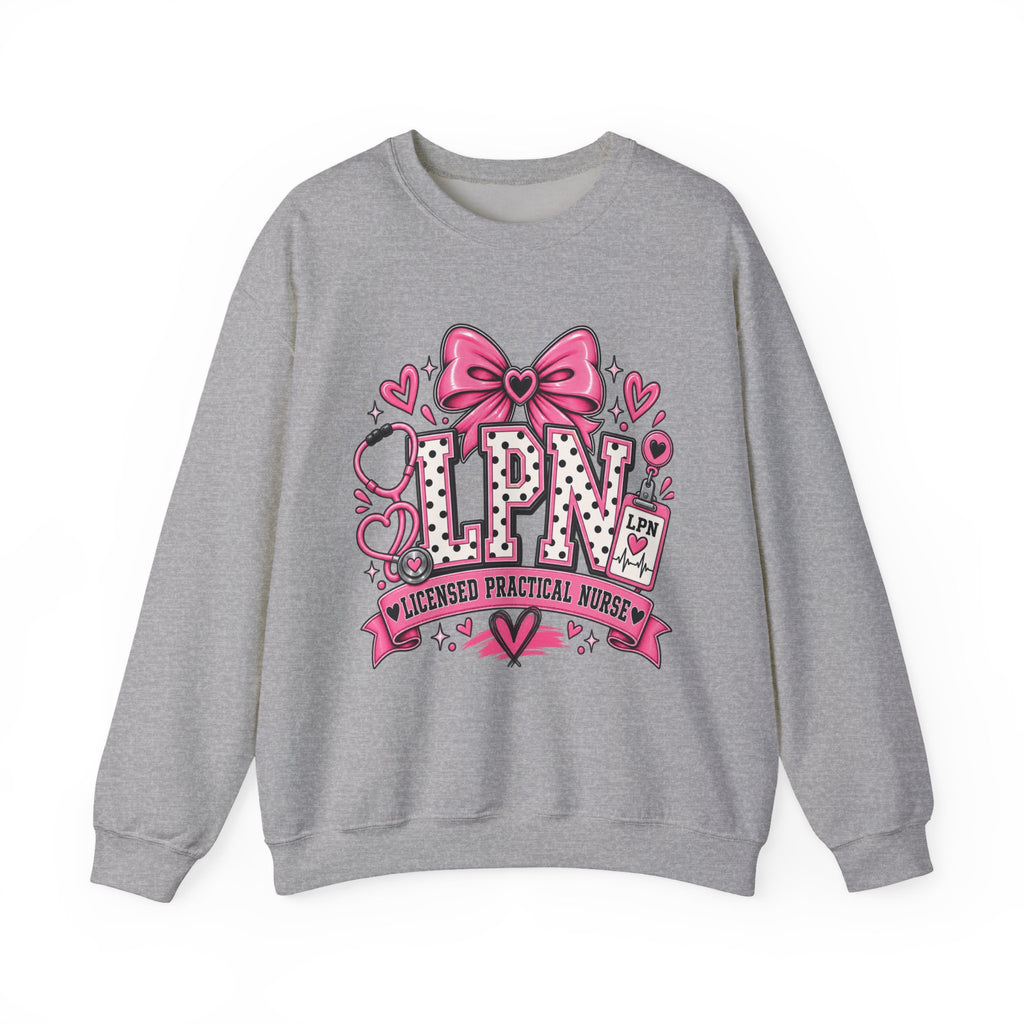 LPN Licensed Practical Nurse Pink Bow Crewneck Sweatshirt
