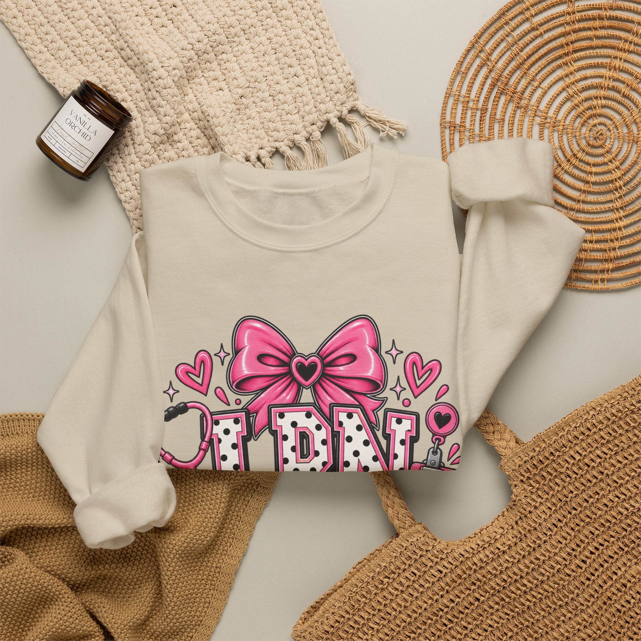 LPN Licensed Practical Nurse Pink Bow Crewneck Sweatshirt
