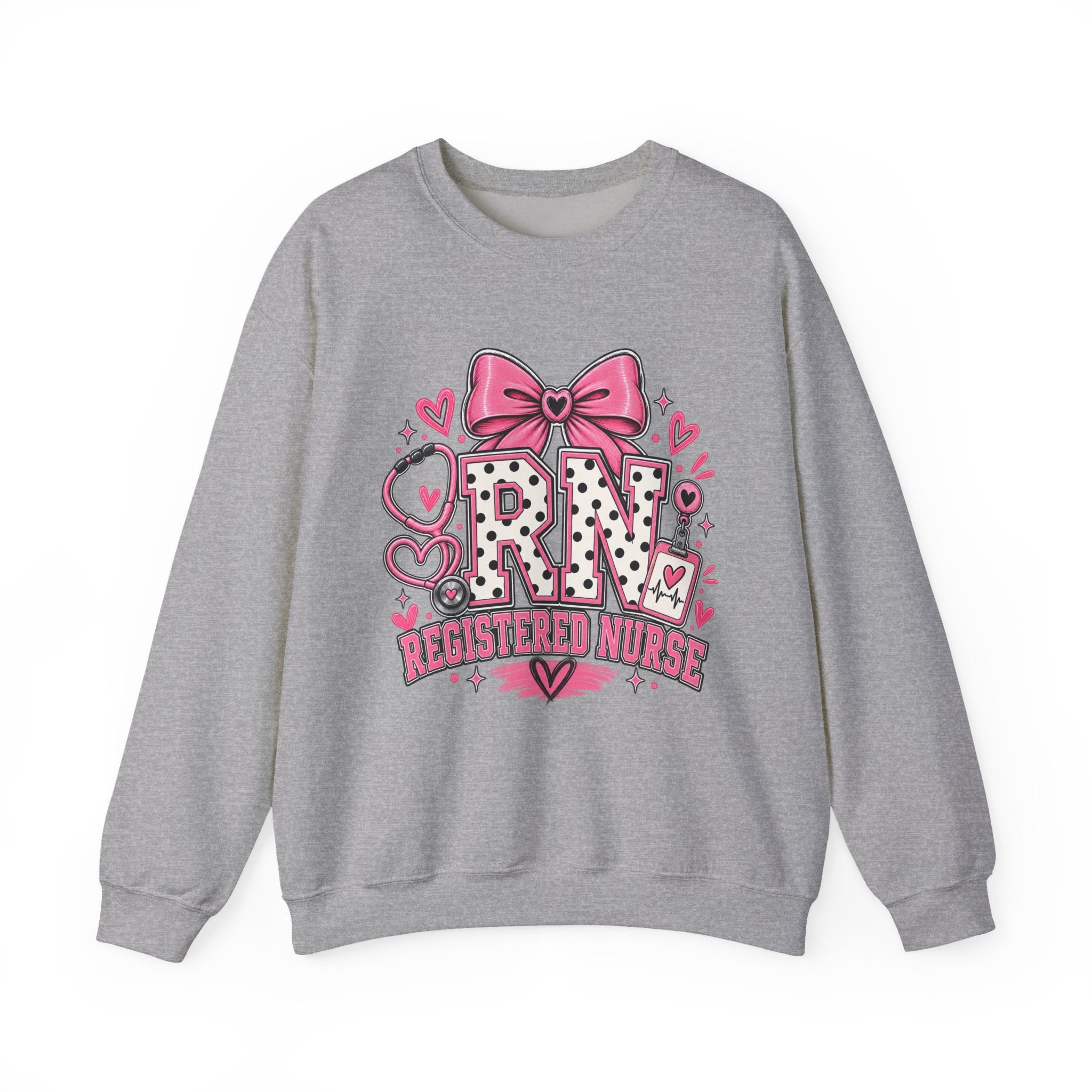 RN Registered Nurse Sweatshirt — Cute Pink Bow Nursing Crewneck