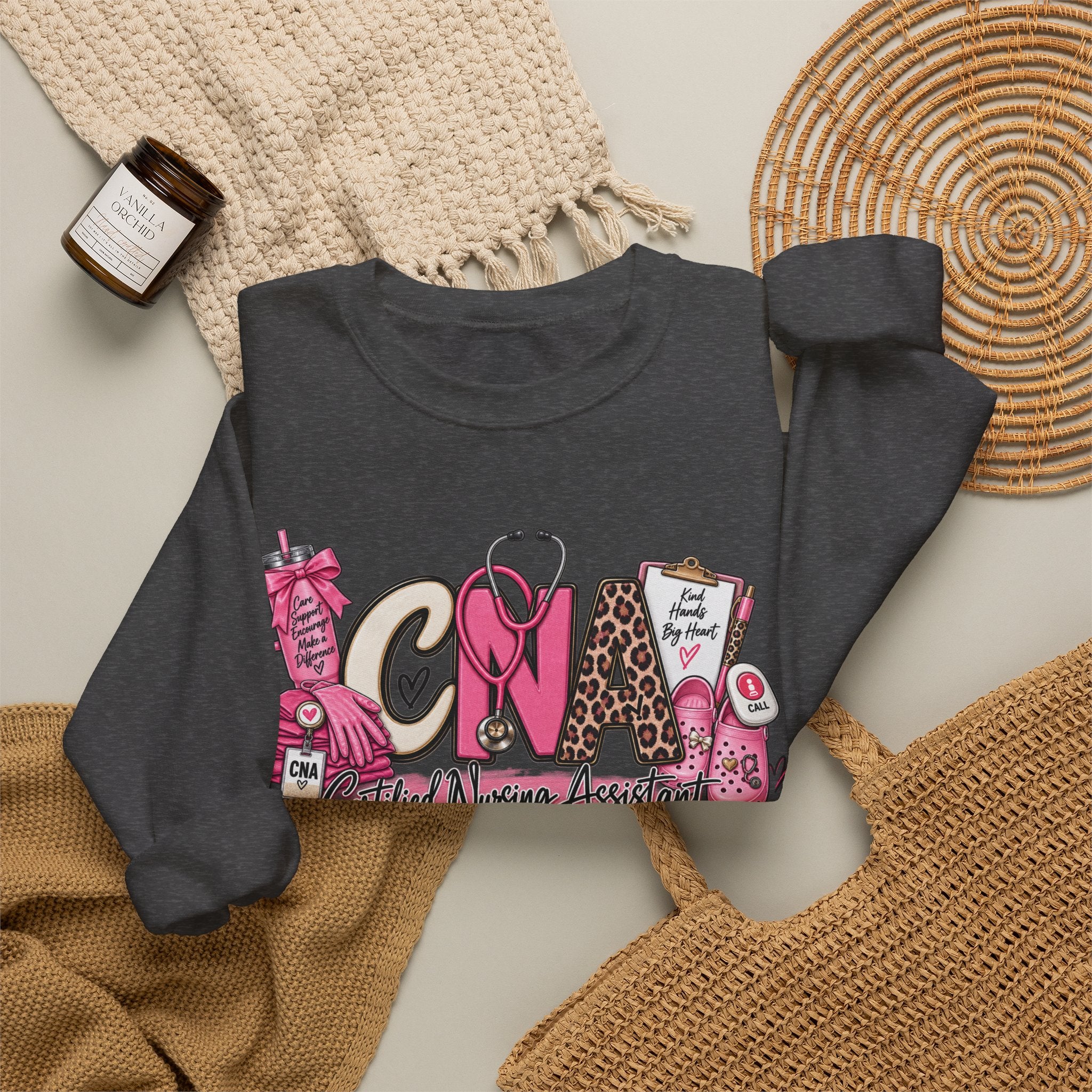 CNA Crewneck Sweatshirt – Cute Pink Certified Nursing Assistant Design