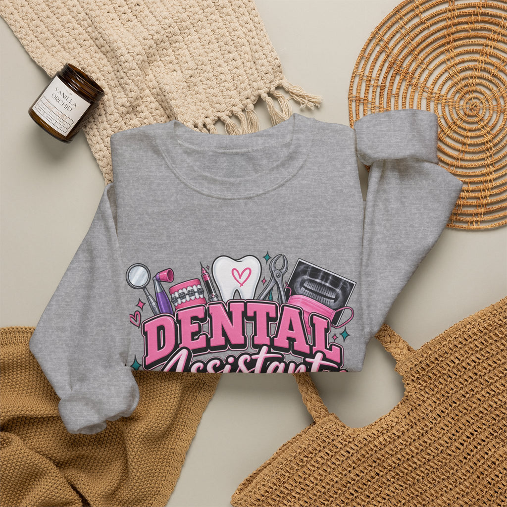Dental Assistant Crewneck Sweatshirt — Cute Pink Medical Tools Design