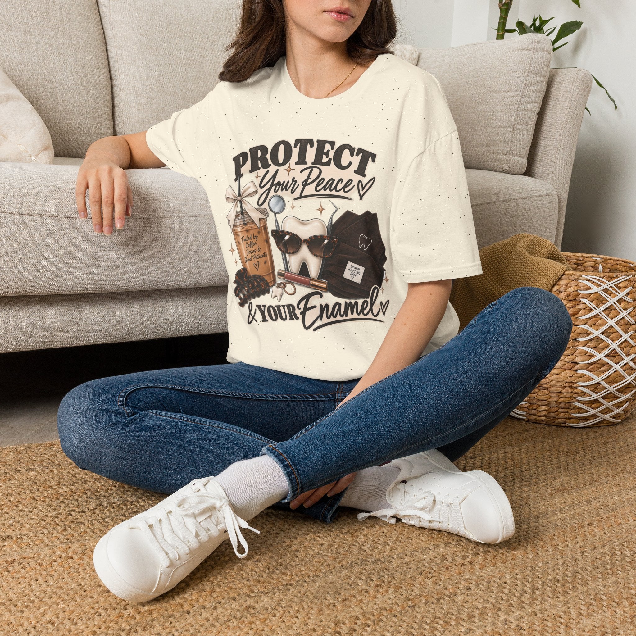 T-Shirt — "Protect Your Peace & Your Enamel" Graphic Tee (Self-Care, Dental Humor)