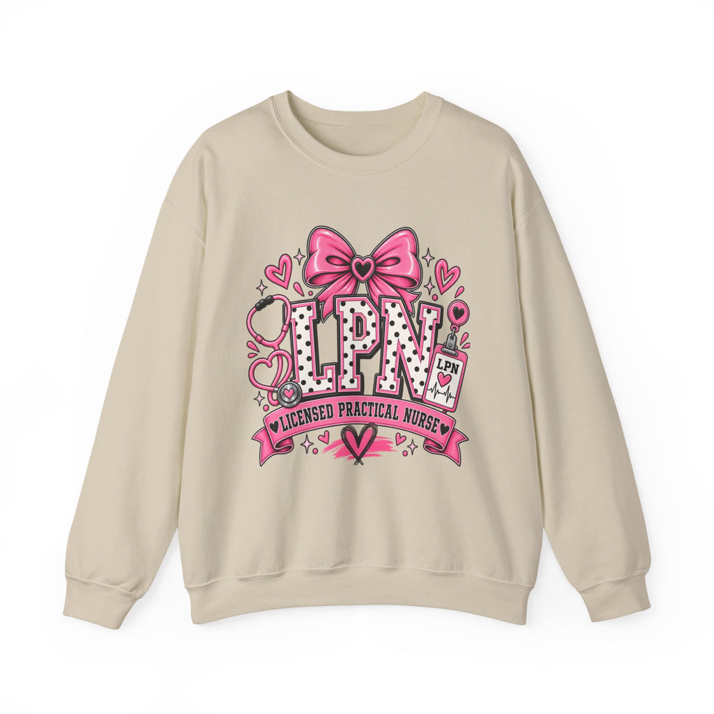 LPN Licensed Practical Nurse Pink Bow Crewneck Sweatshirt