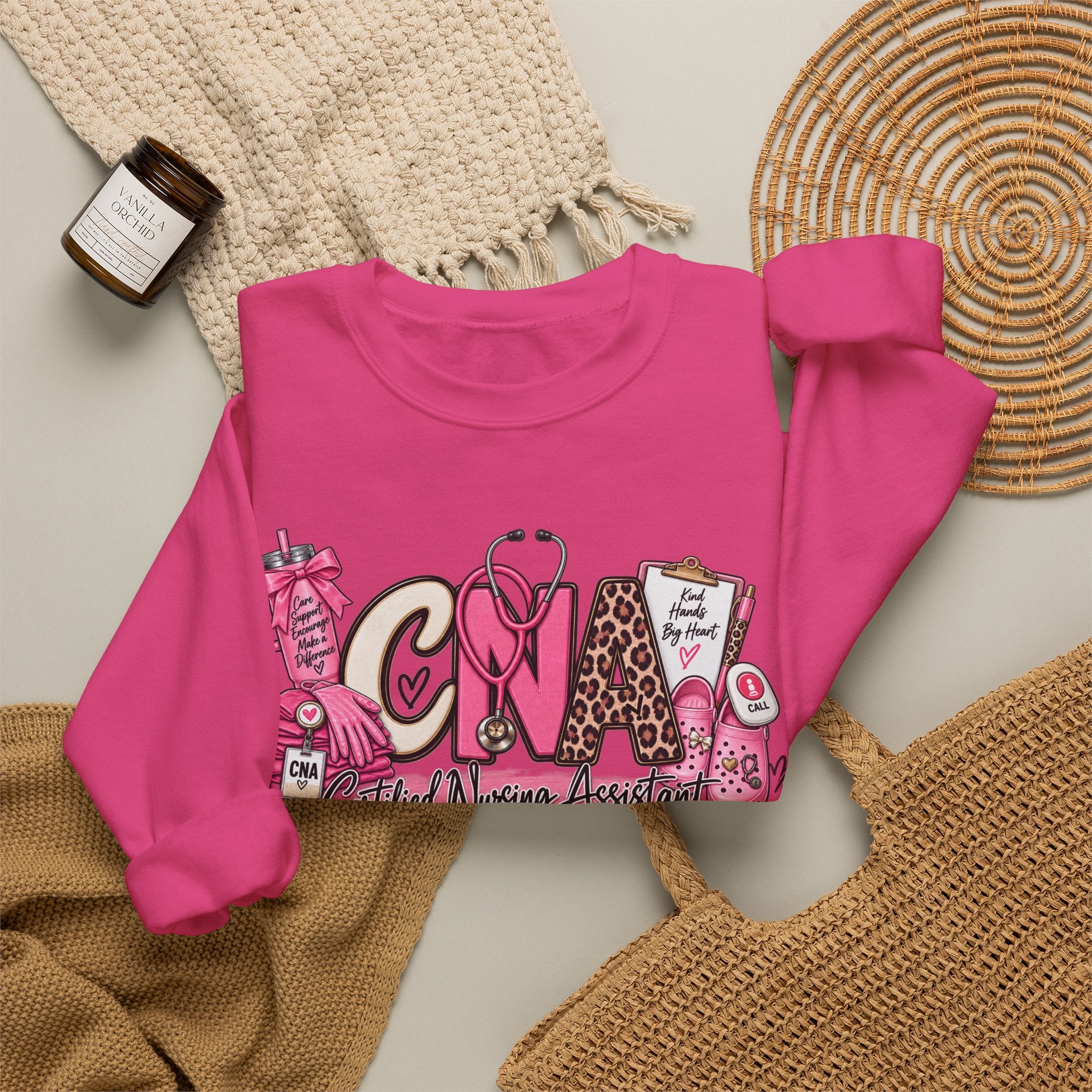CNA Crewneck Sweatshirt – Cute Pink Certified Nursing Assistant Design
