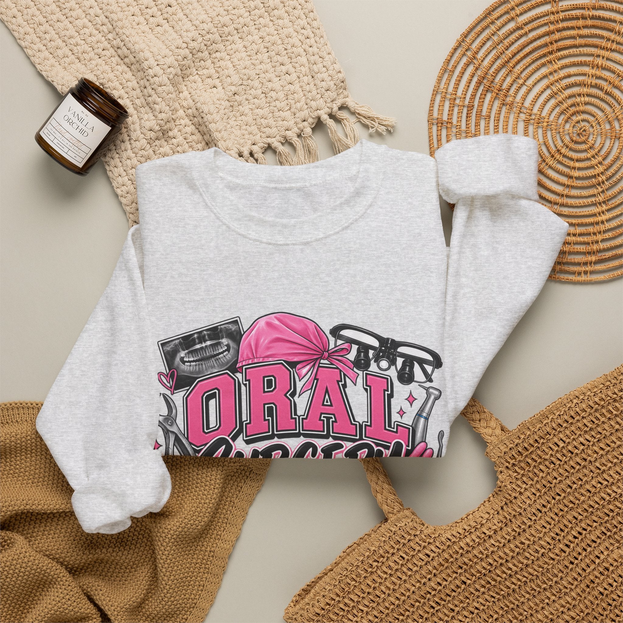 Oral Surgery Dental Assistant Crewneck Sweatshirt — Pink Dental Team Pullover