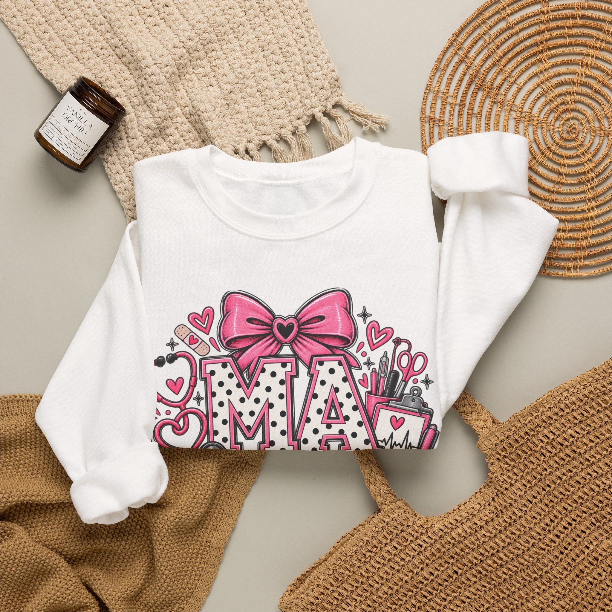 Medical Assistant Crewneck Sweatshirt — Cute Pink MA Design