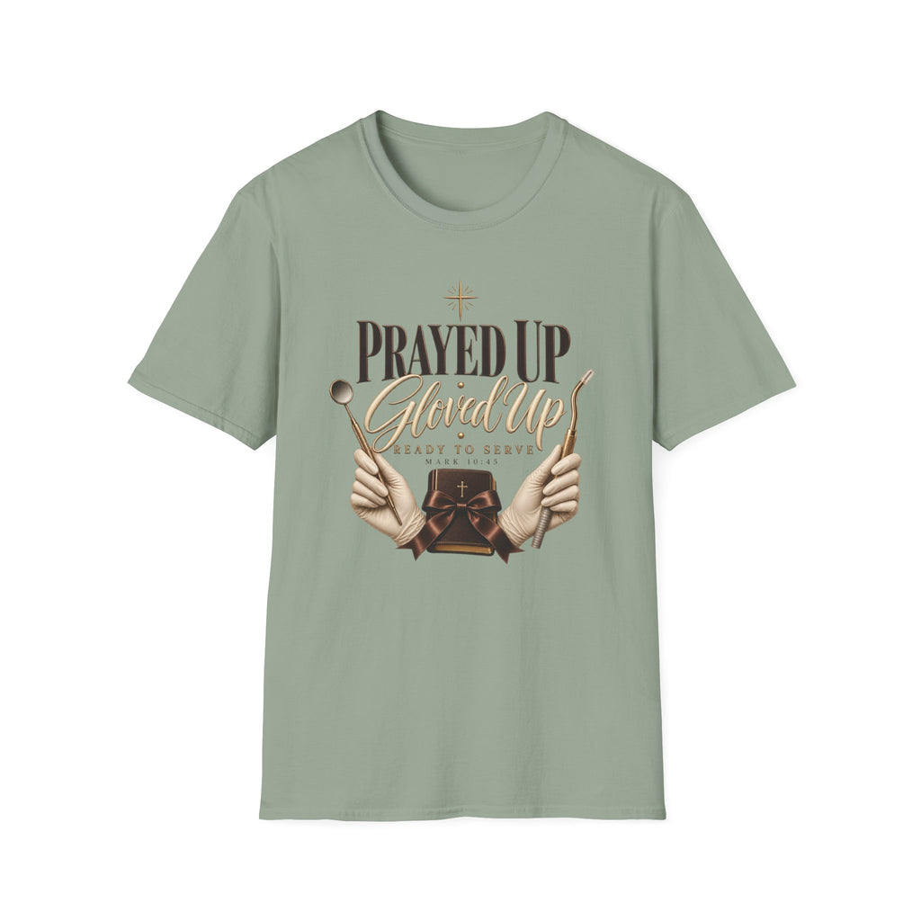 Prayed Up Gloved Up “Ready to Serve” Christian Graphic Tee