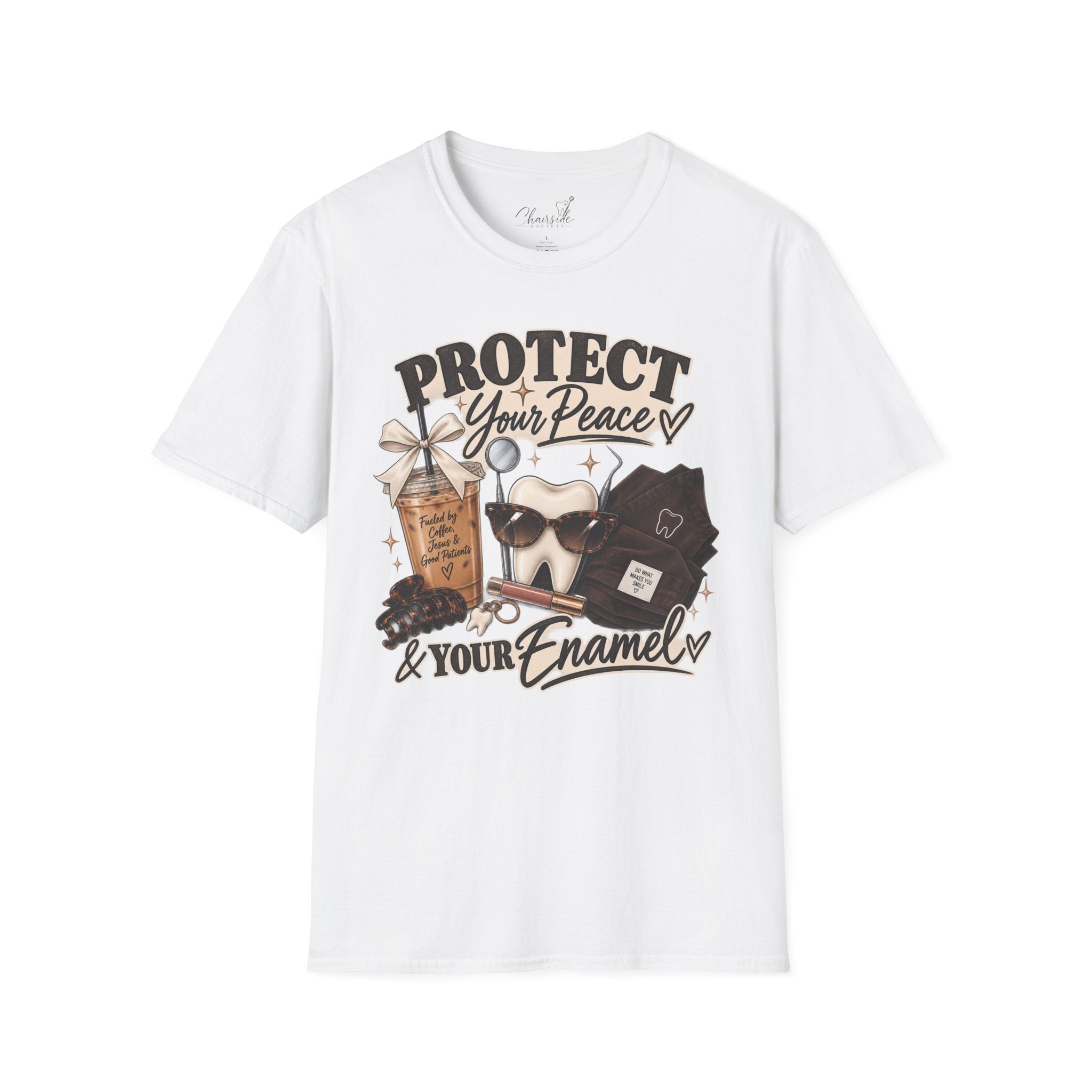 T-Shirt — "Protect Your Peace & Your Enamel" Graphic Tee (Self-Care, Dental Humor)