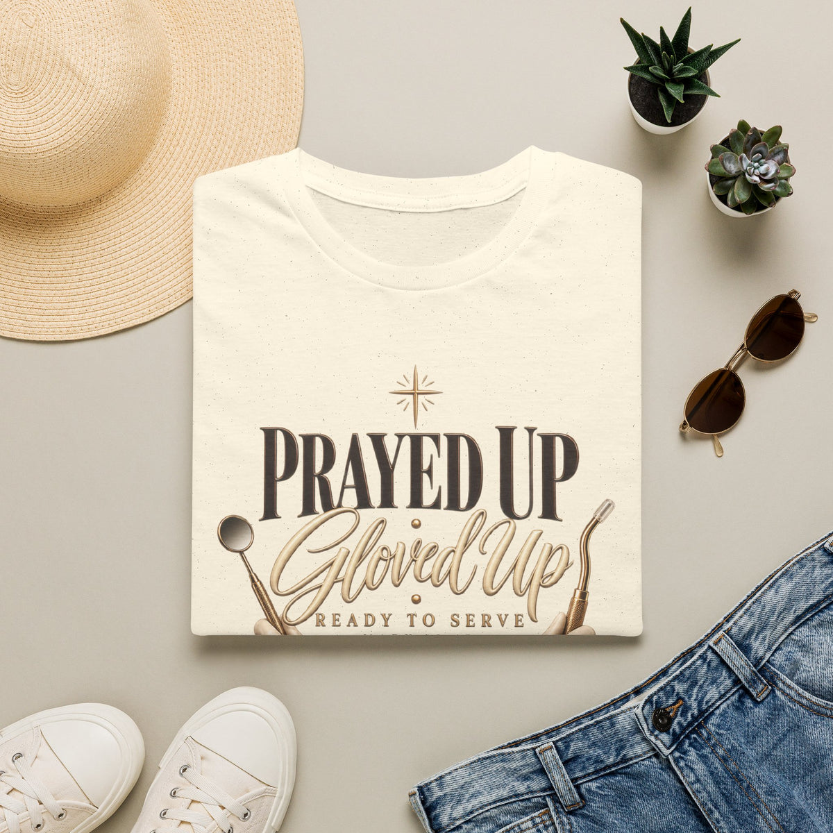 Prayed Up Gloved Up “Ready to Serve” Christian Graphic Tee
