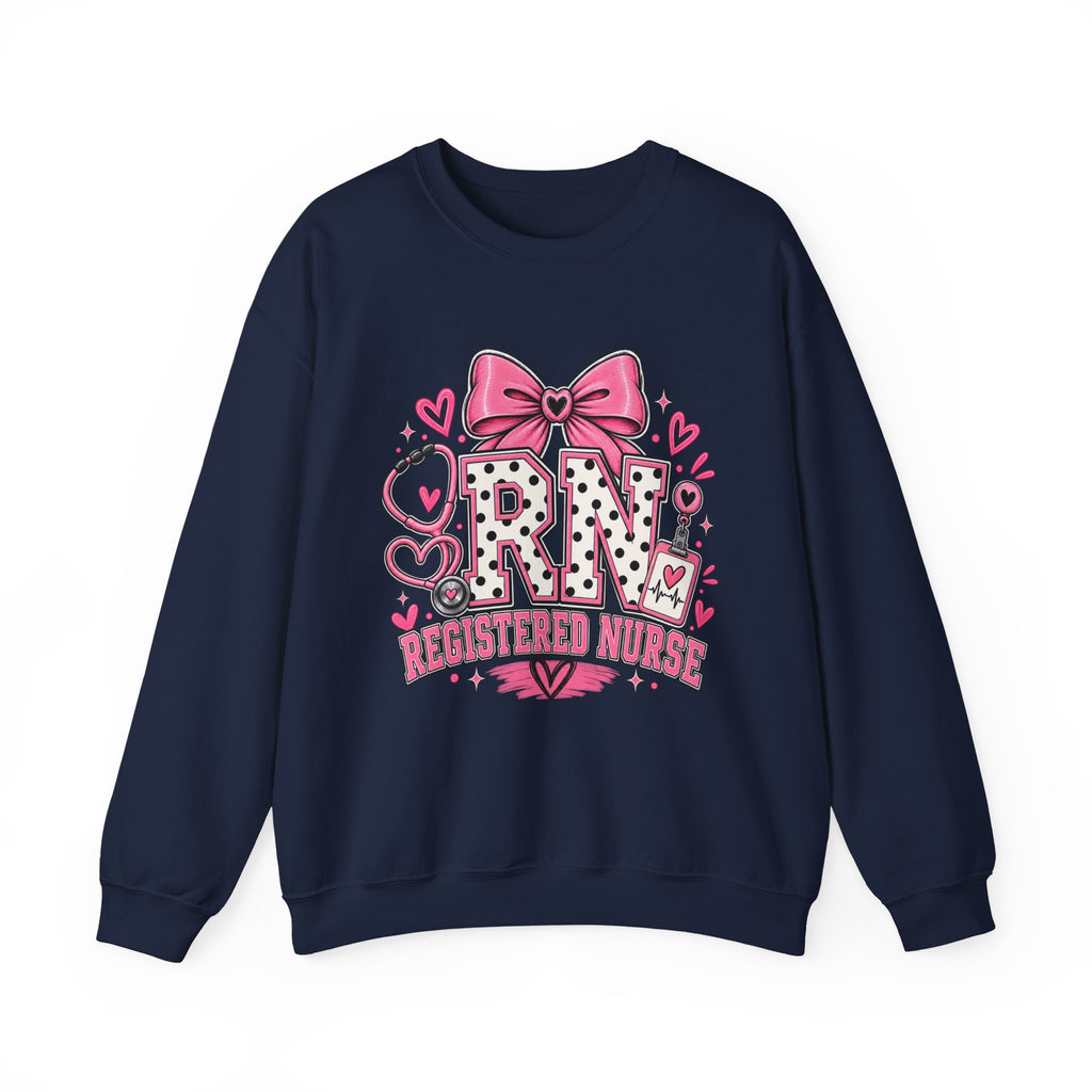 RN Registered Nurse Sweatshirt — Cute Pink Bow Nursing Crewneck