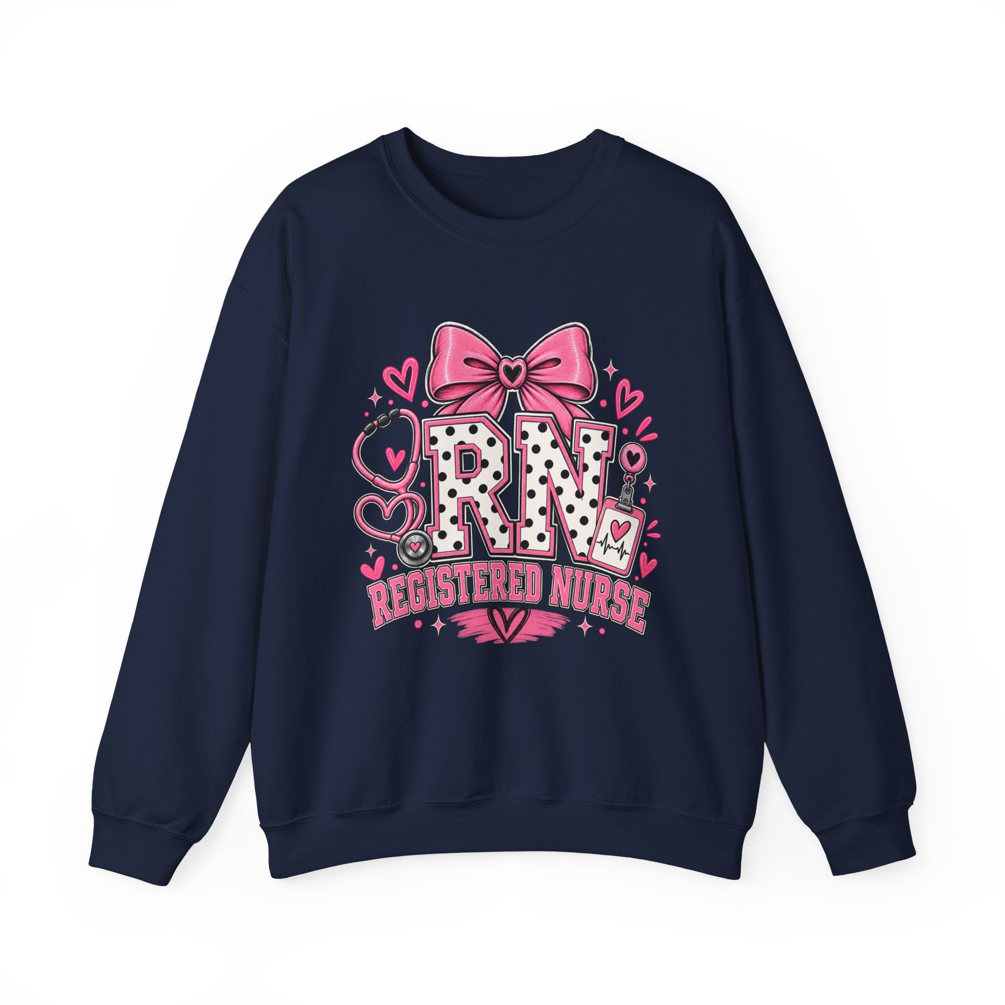 RN Registered Nurse Sweatshirt — Cute Pink Bow Nursing Crewneck